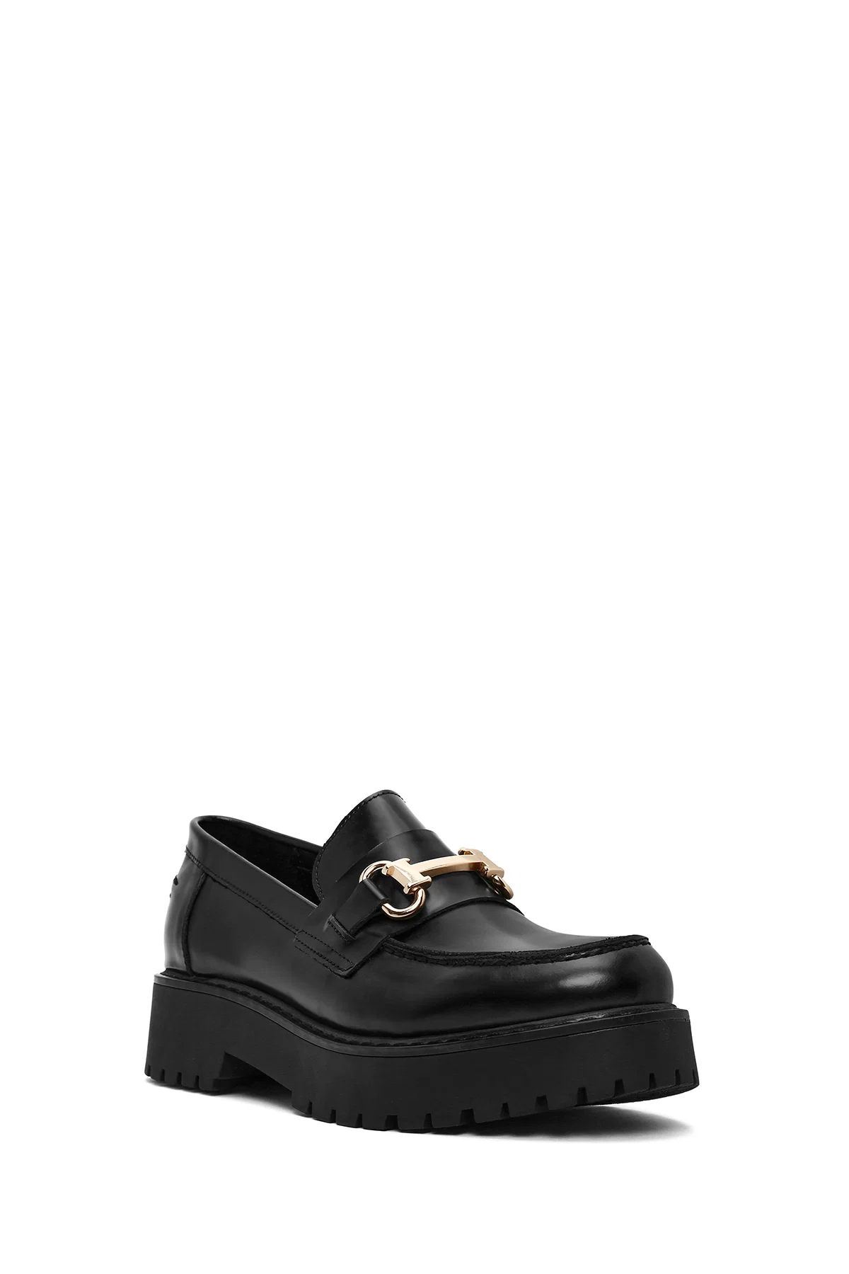 Kadın Siyah Toka Detaylı Kalın Tabanlı Deri Maskülen Loafer - Image 6