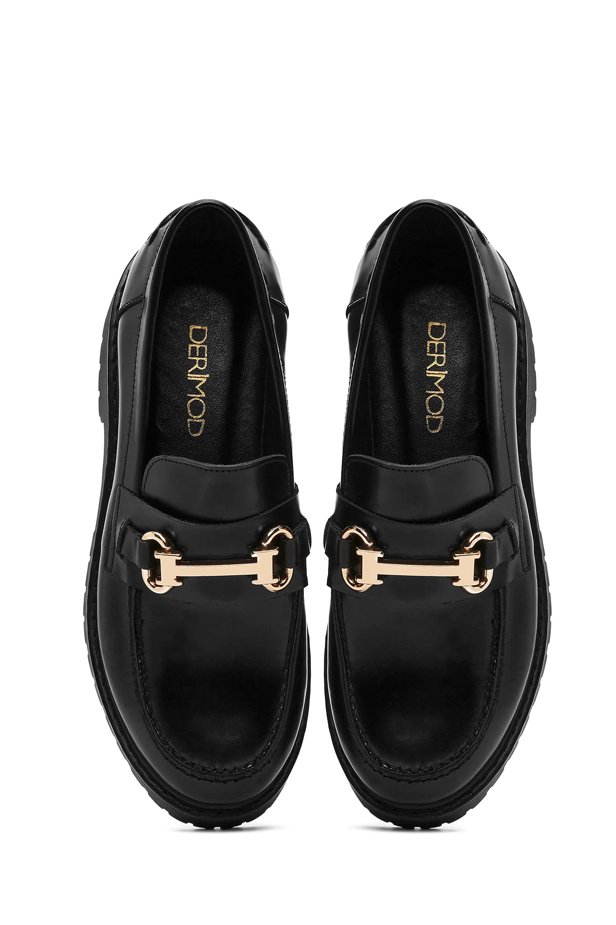Kadın Siyah Toka Detaylı Kalın Tabanlı Deri Maskülen Loafer - Image 7