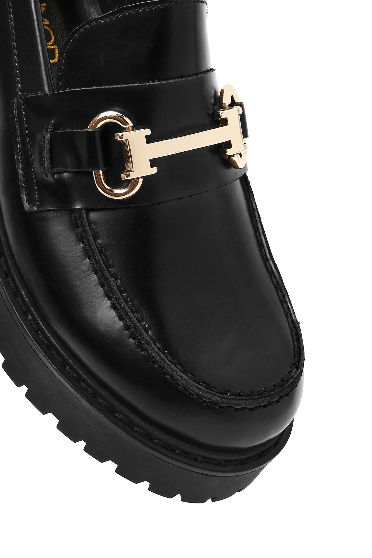Kadın Siyah Toka Detaylı Kalın Tabanlı Deri Maskülen Loafer - Image 10