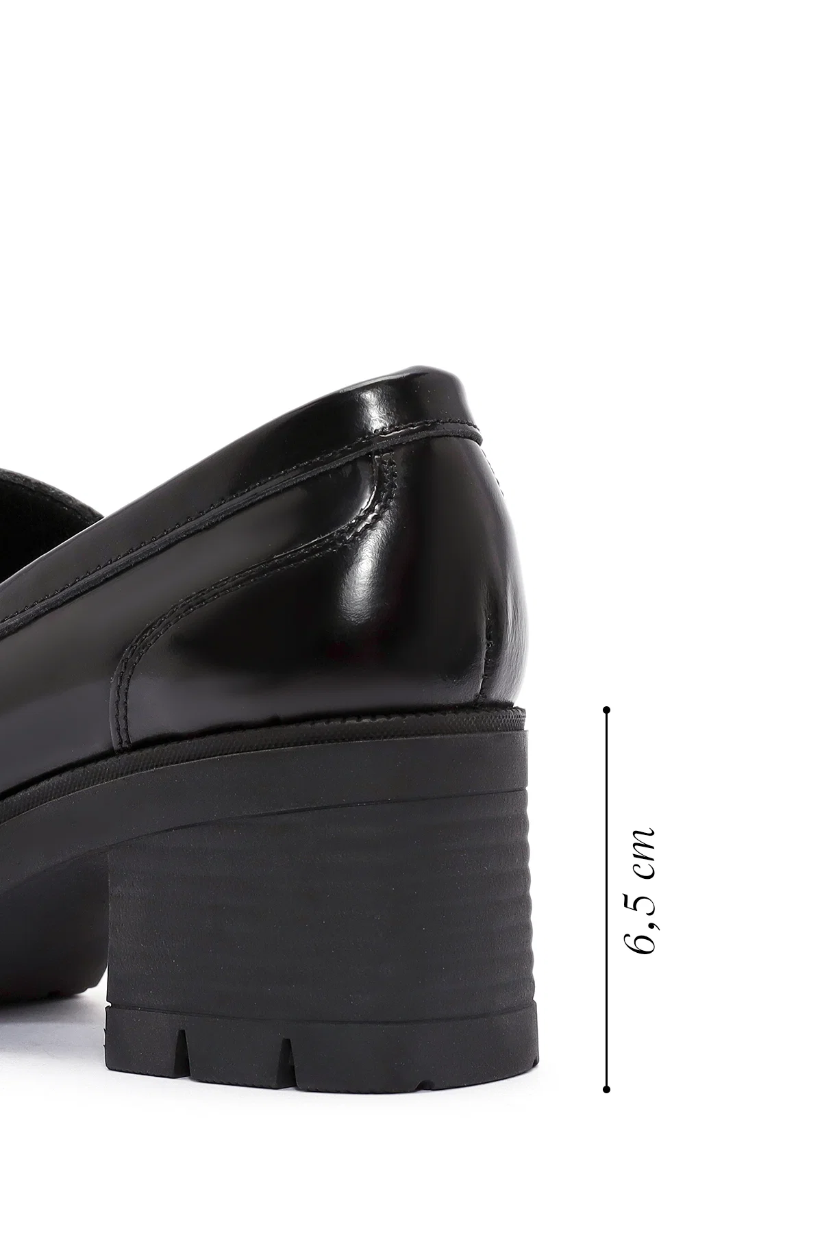 Kadın Siyah Toka Detaylı Kalın Topuklu Deri Maskülen Loafer - Image 2