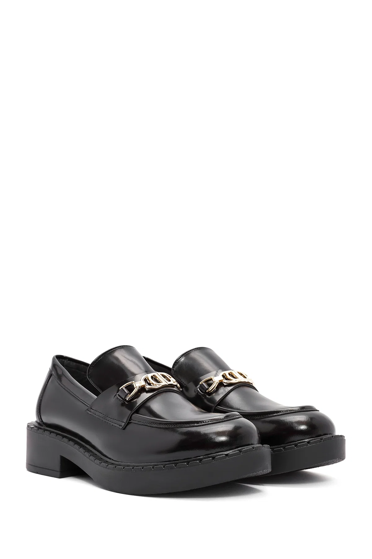 Kadın Siyah Toka Detaylı Maskülen Loafer - Image 3