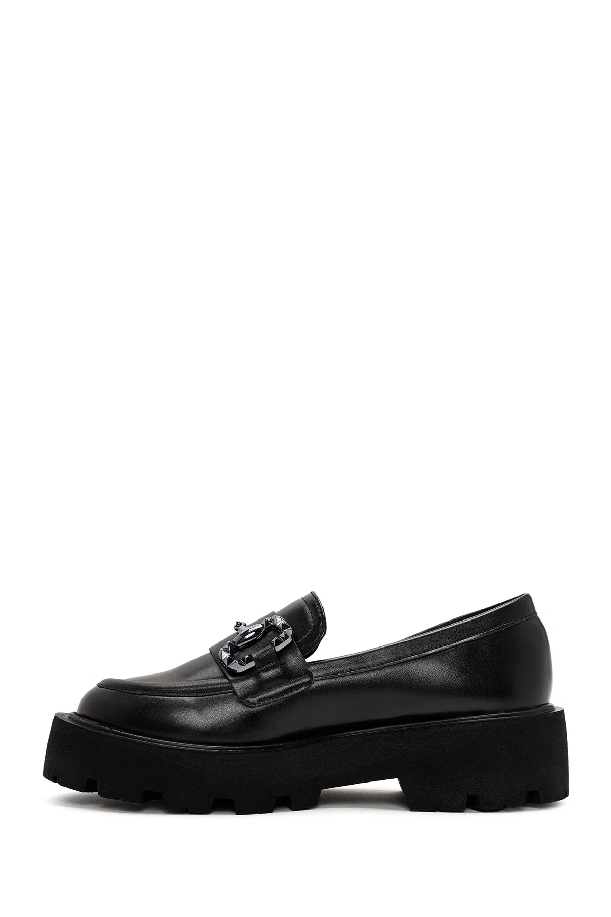 Kadın Siyah Toka Detaylı Maskülen Loafer - Image 2