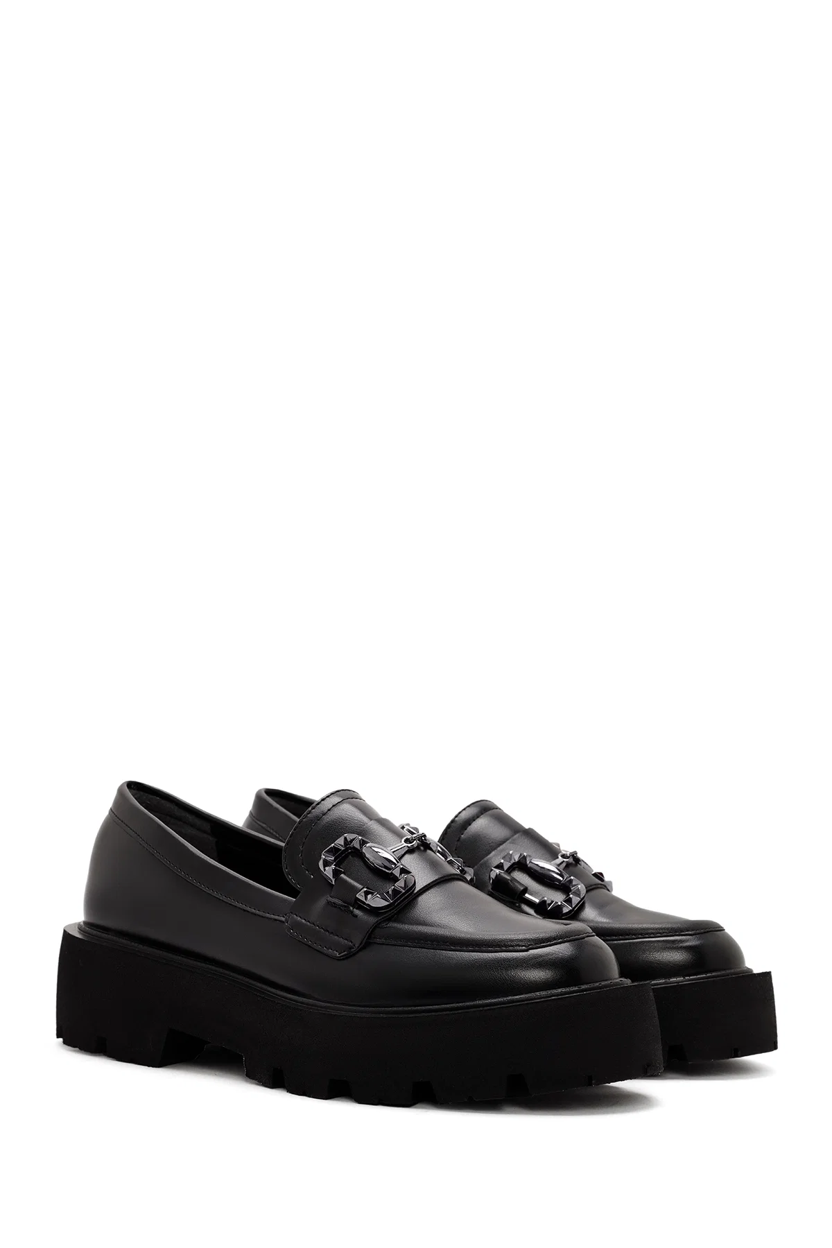 Kadın Siyah Toka Detaylı Maskülen Loafer - Image 3