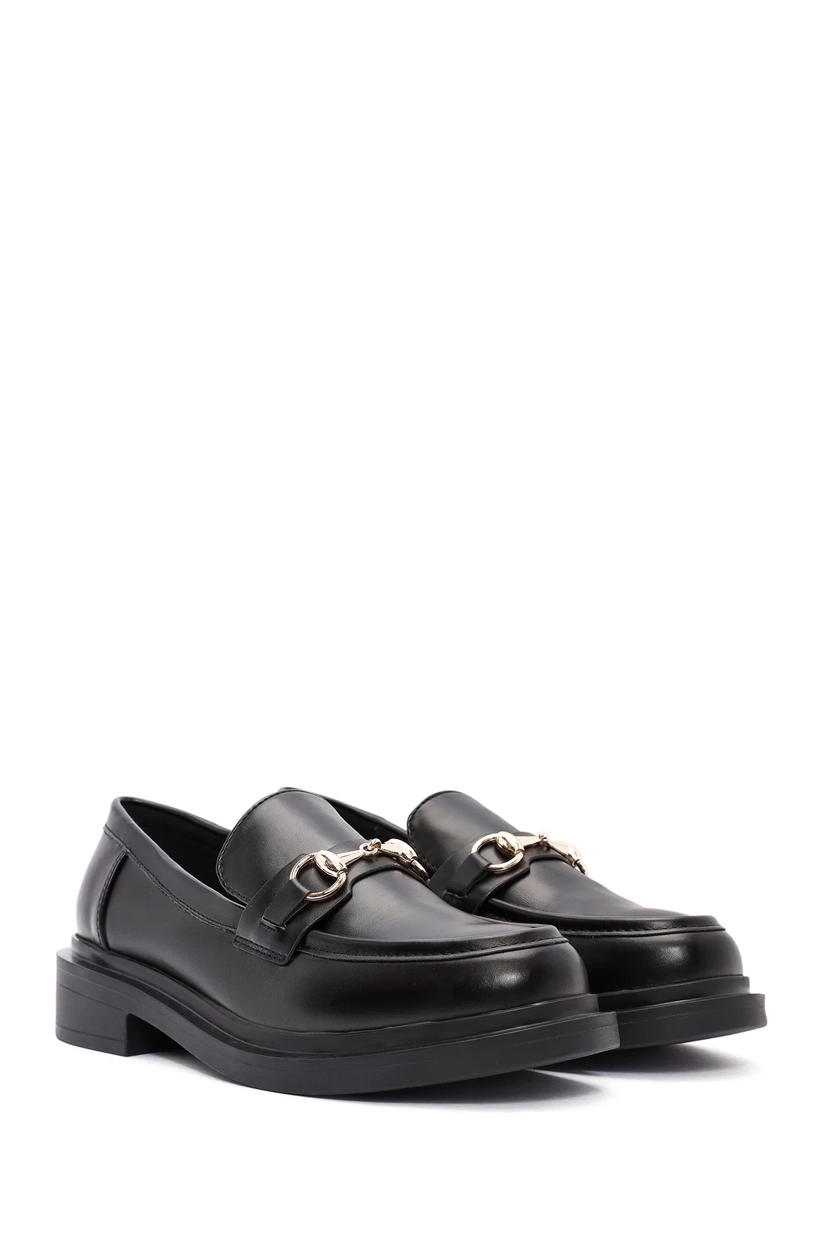 Kadın Siyah Toka Detaylı Maskülen Loafer - Image 3