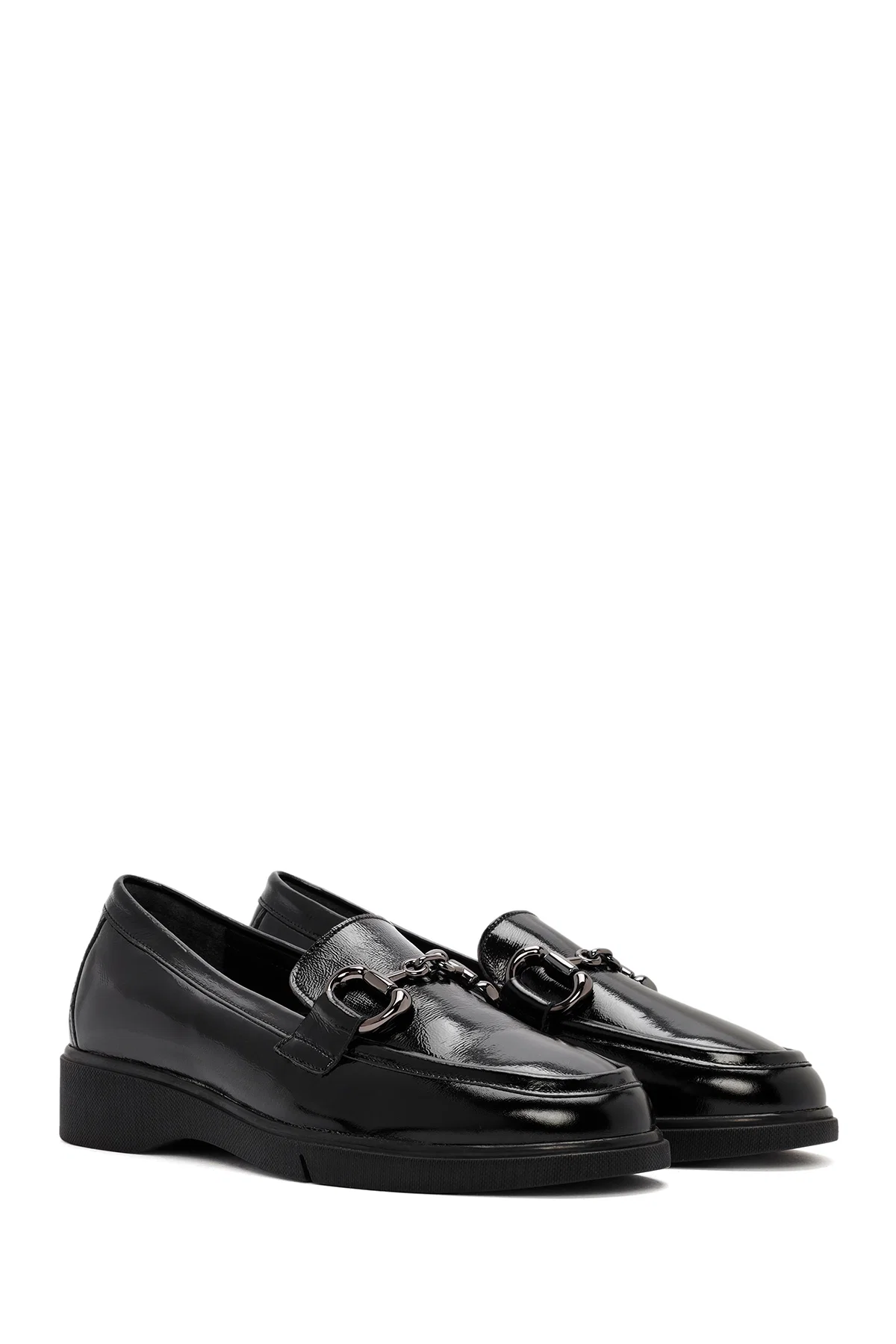 Kadın Siyah Toka Detaylı Rugan Deri Comfort Loafer - Image 3