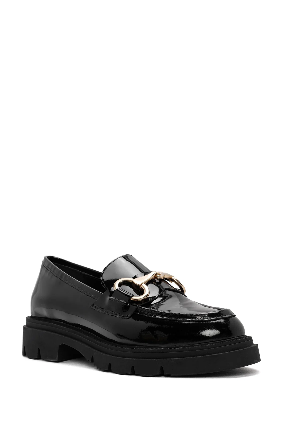 Kadın Siyah Toka Detaylı Rugan Deri Maskülen Loafer - Image 6
