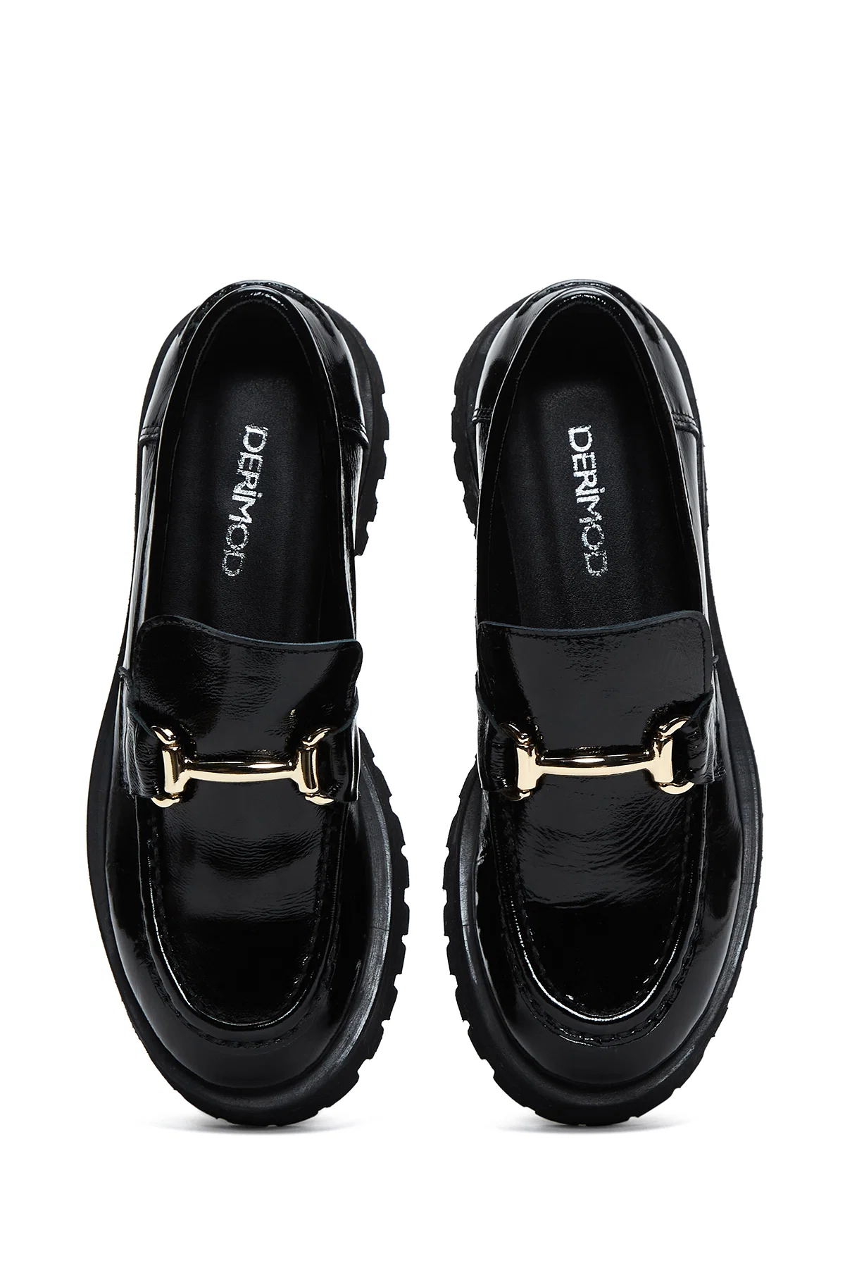 Kadın Siyah Toka Detaylı Rugan Deri Maskülen Loafer - Image 6