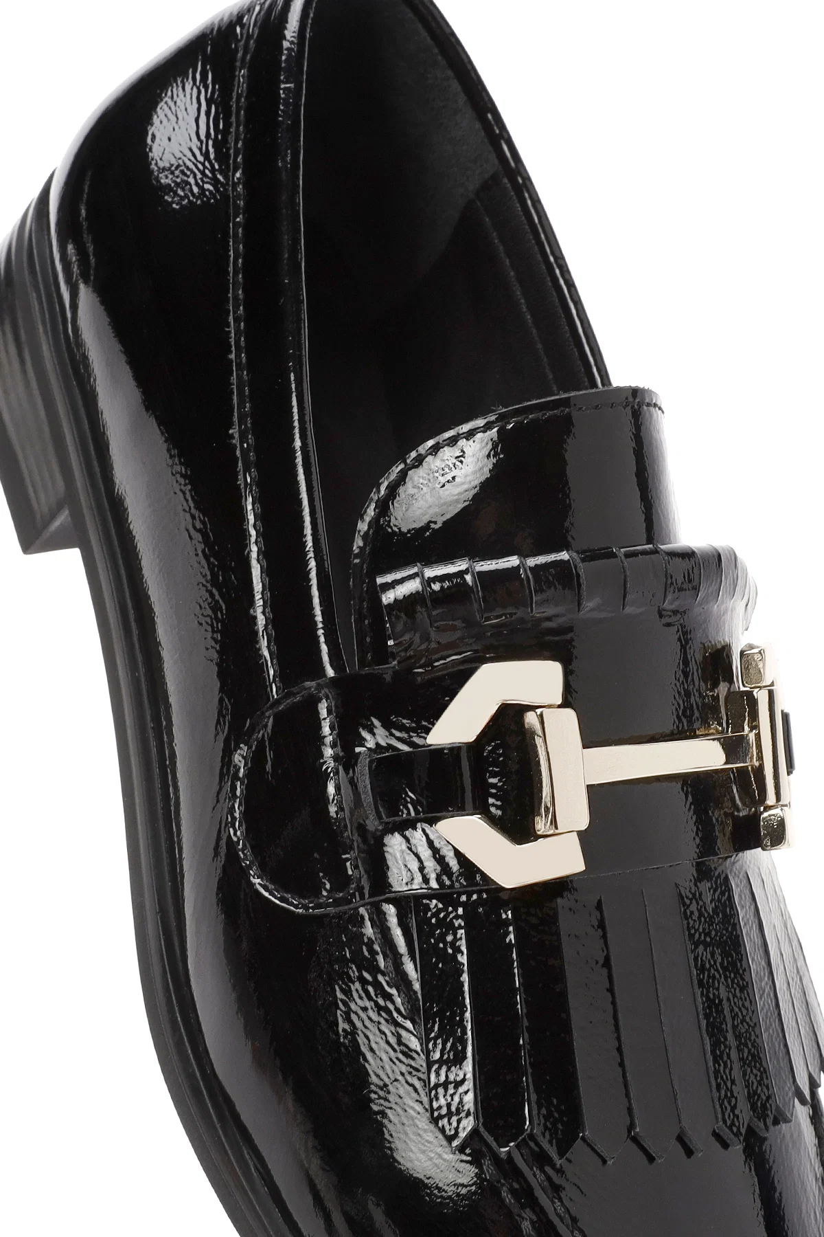 Kadın Siyah Toka Detaylı Rugan Deri Maskülen Loafer - Image 10