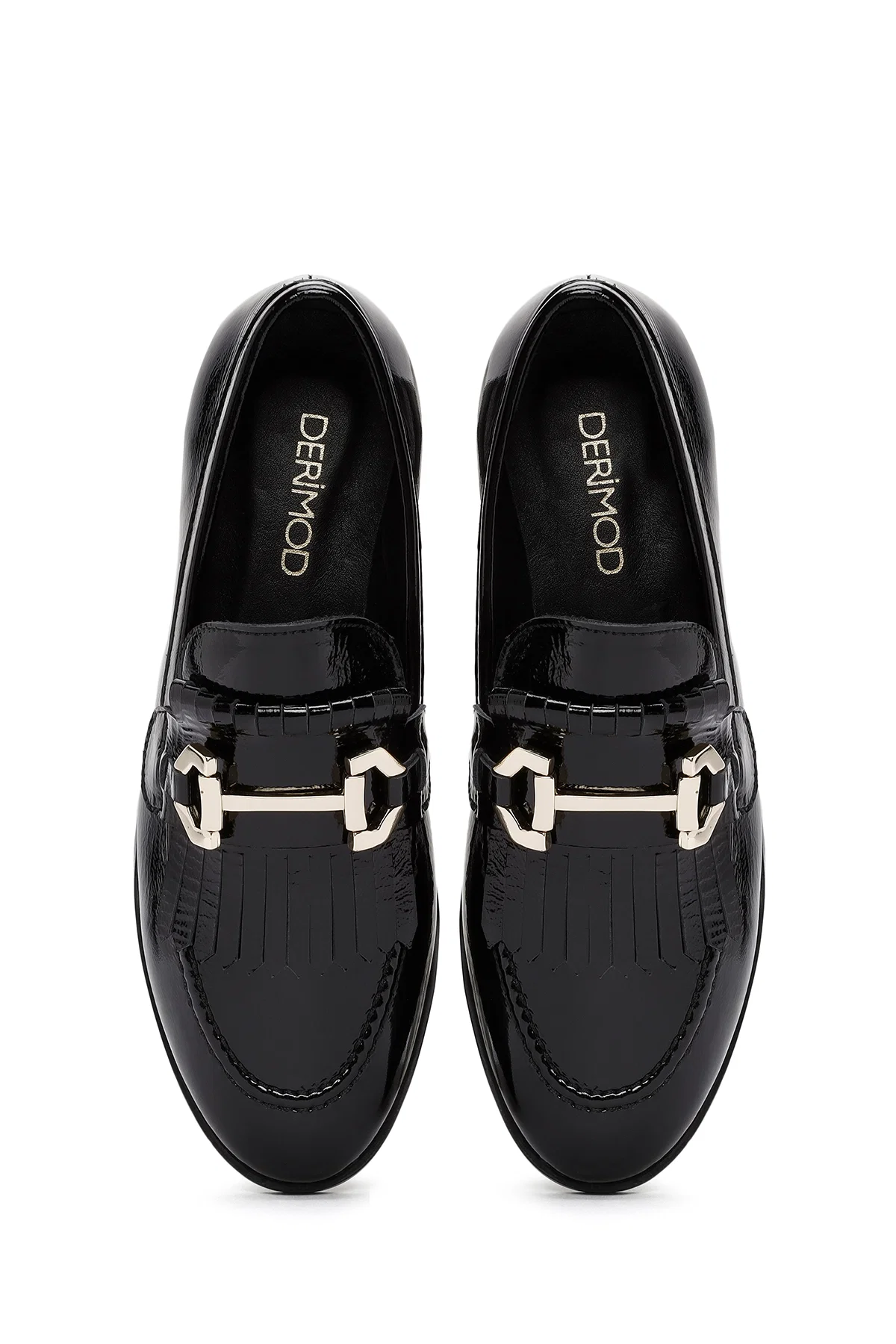 Kadın Siyah Toka Detaylı Rugan Deri Maskülen Loafer - Image 7