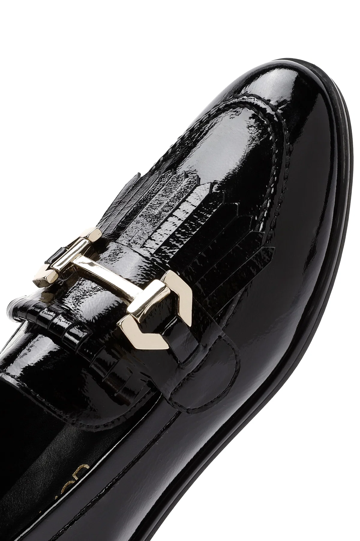 Kadın Siyah Toka Detaylı Rugan Deri Maskülen Loafer - Image 9