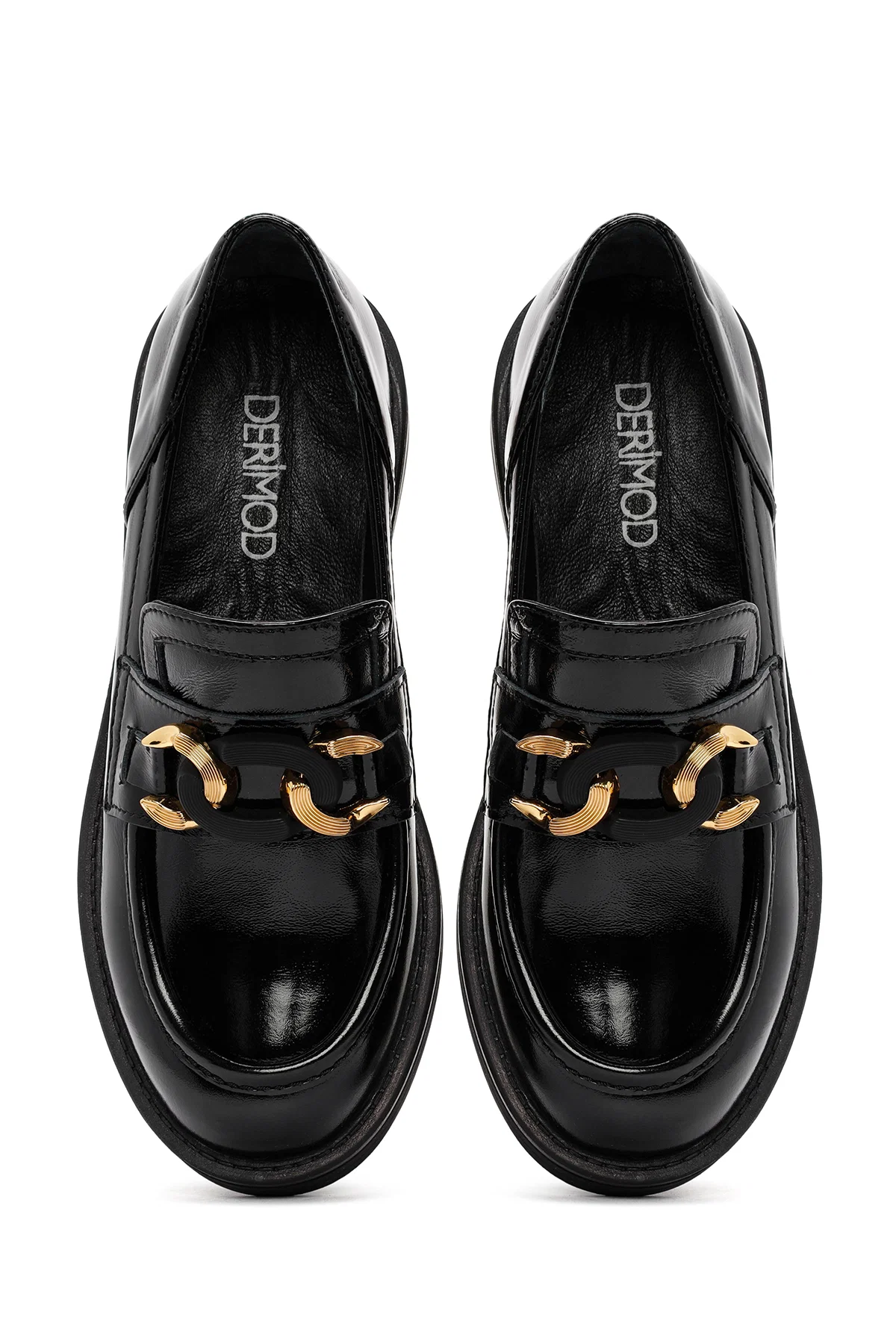 Kadın Siyah Toka Detaylı Rugan Deri Maskülen Loafer - Image 6