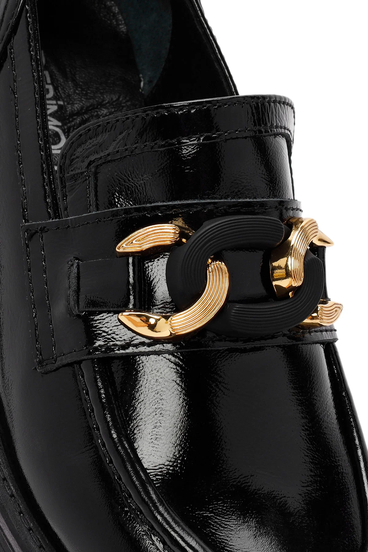 Kadın Siyah Toka Detaylı Rugan Deri Maskülen Loafer - Image 8