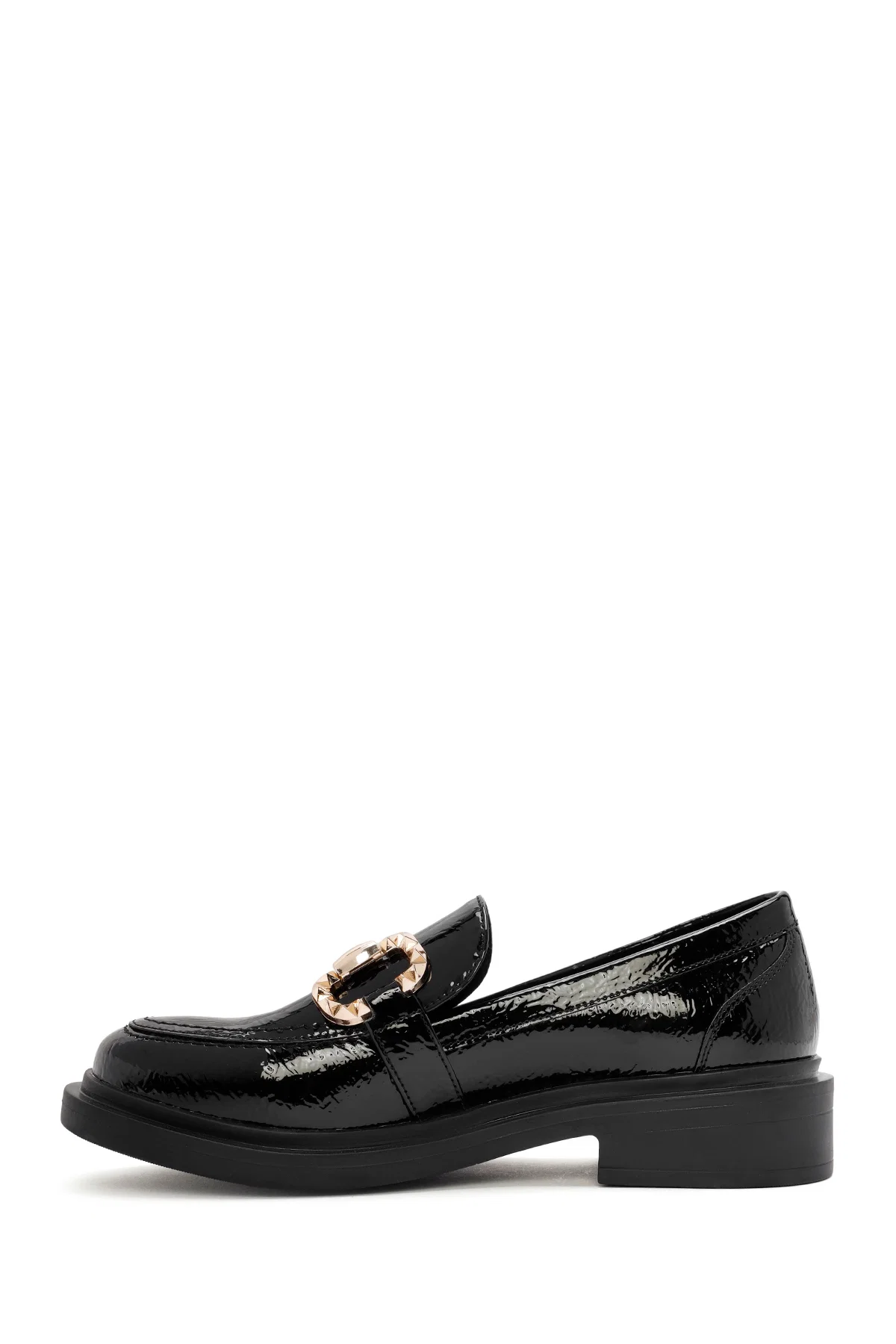 Kadın Siyah Toka Detaylı Rugan Maskülen Loafer - Image 2