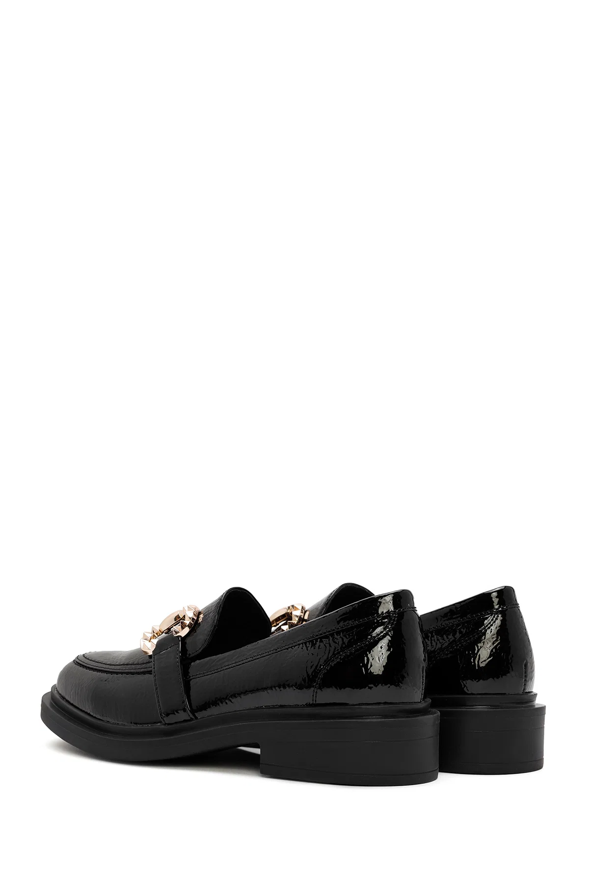 Kadın Siyah Toka Detaylı Rugan Maskülen Loafer - Image 5