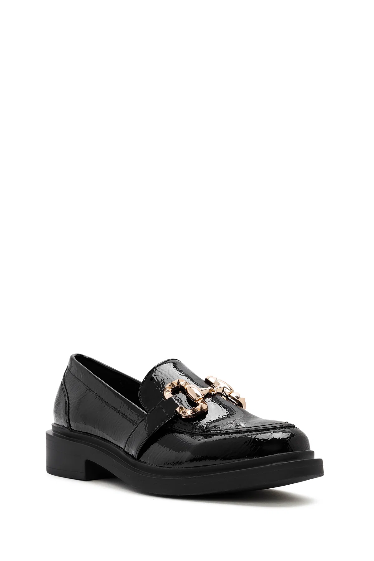 Kadın Siyah Toka Detaylı Rugan Maskülen Loafer - Image 6