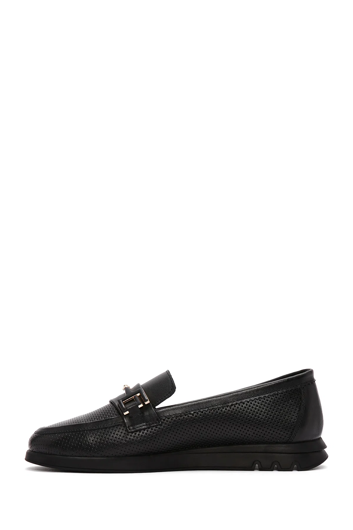Kadın Siyah Tokalı Deri Comfort Loafer - Image 2