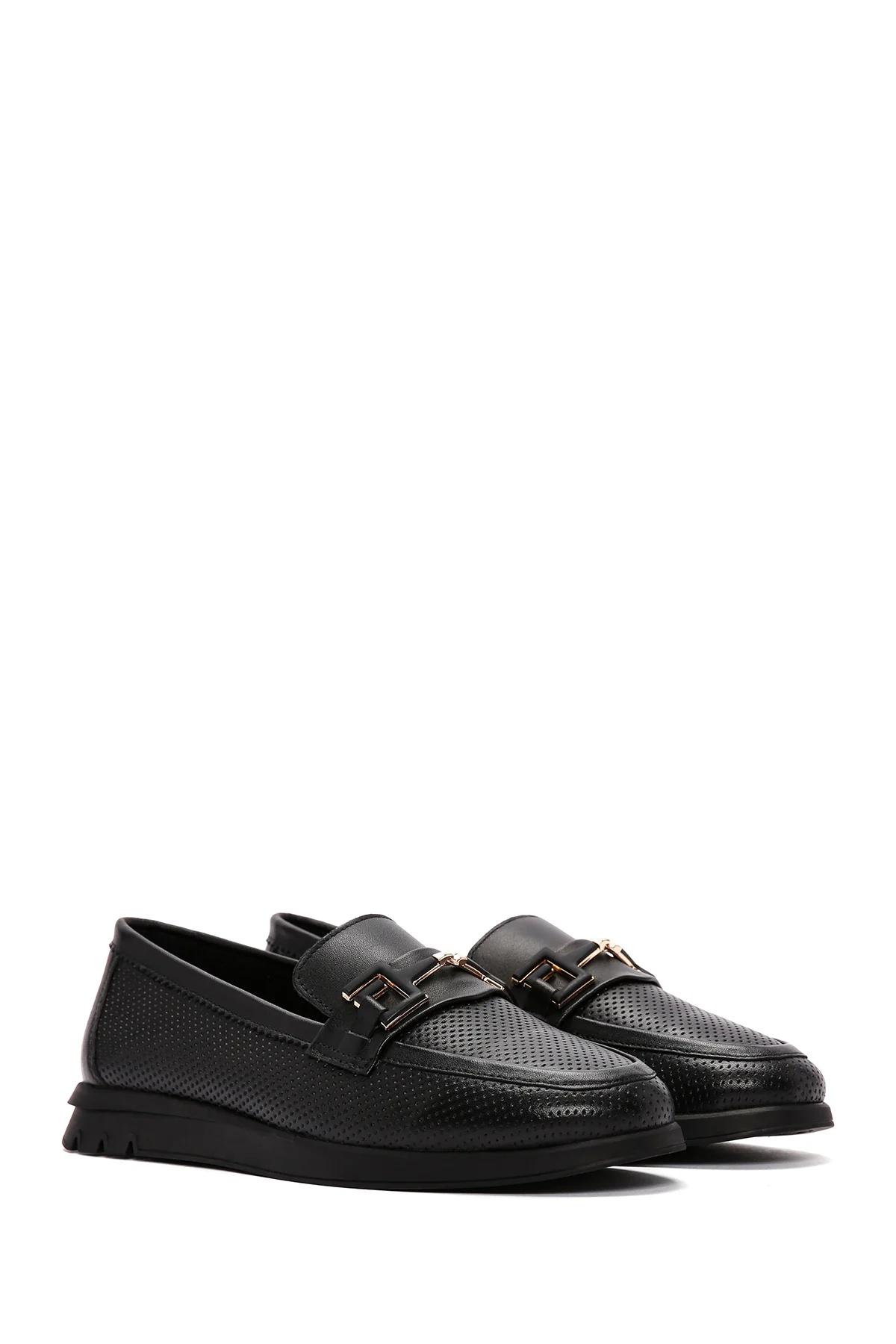 Kadın Siyah Tokalı Deri Comfort Loafer - Image 2