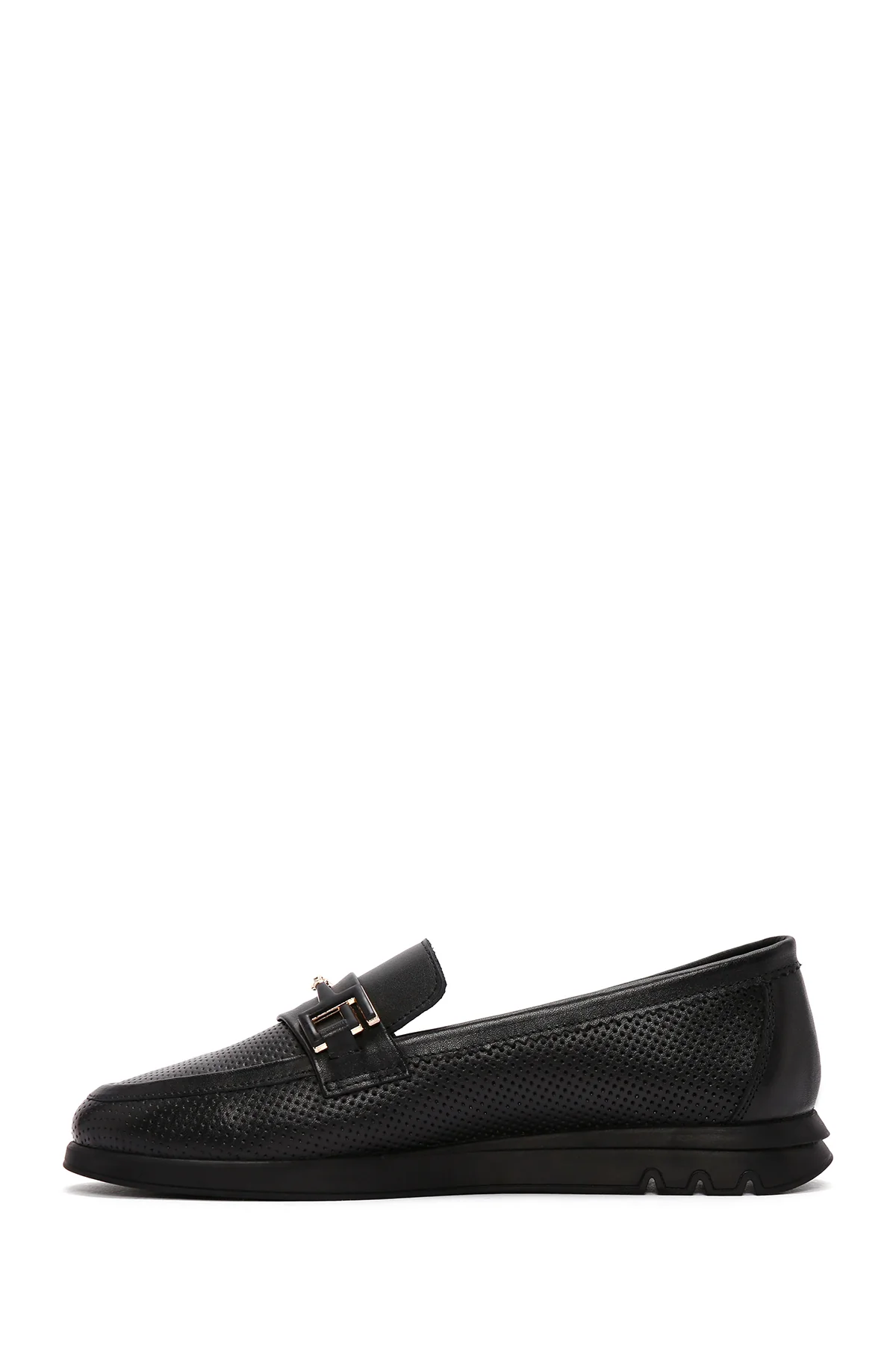Kadın Siyah Tokalı Deri Comfort Loafer - Image 3
