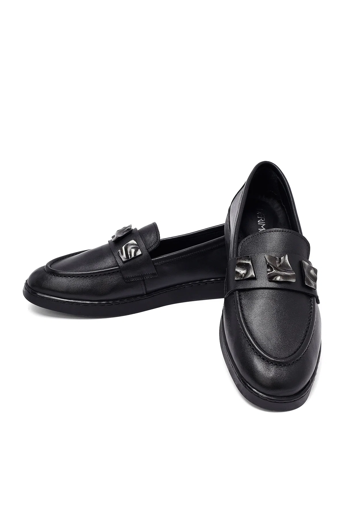 Kadın Siyah Tokalı Deri Loafer - Image 11