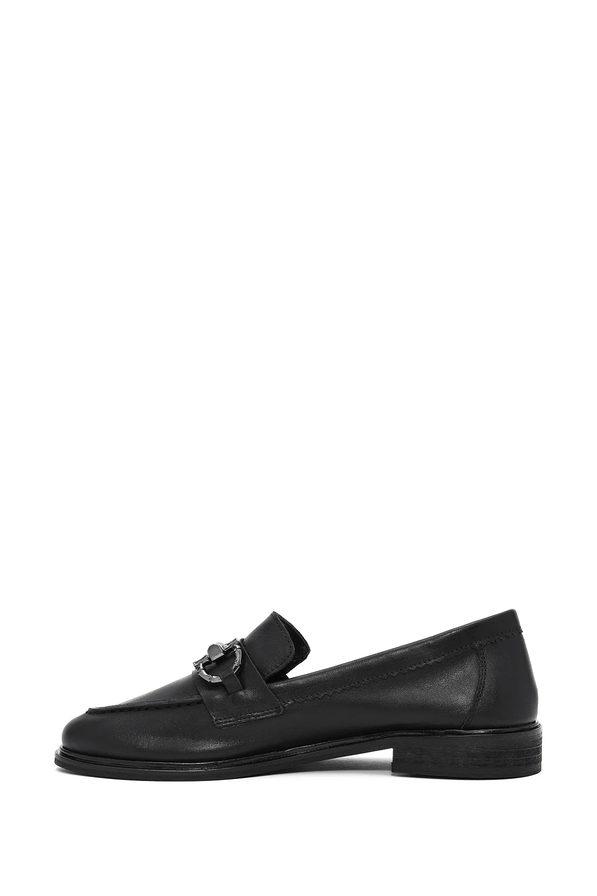 Kadın Siyah Tokalı Deri Maskülen Loafer - Image 3