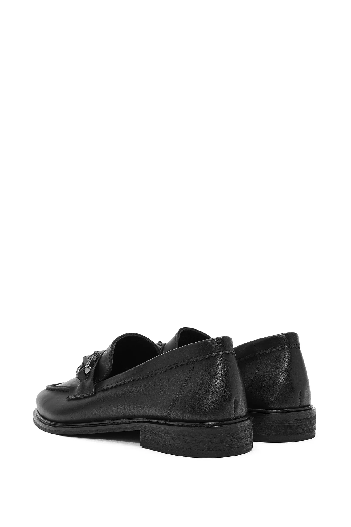 Kadın Siyah Tokalı Deri Maskülen Loafer - Image 6