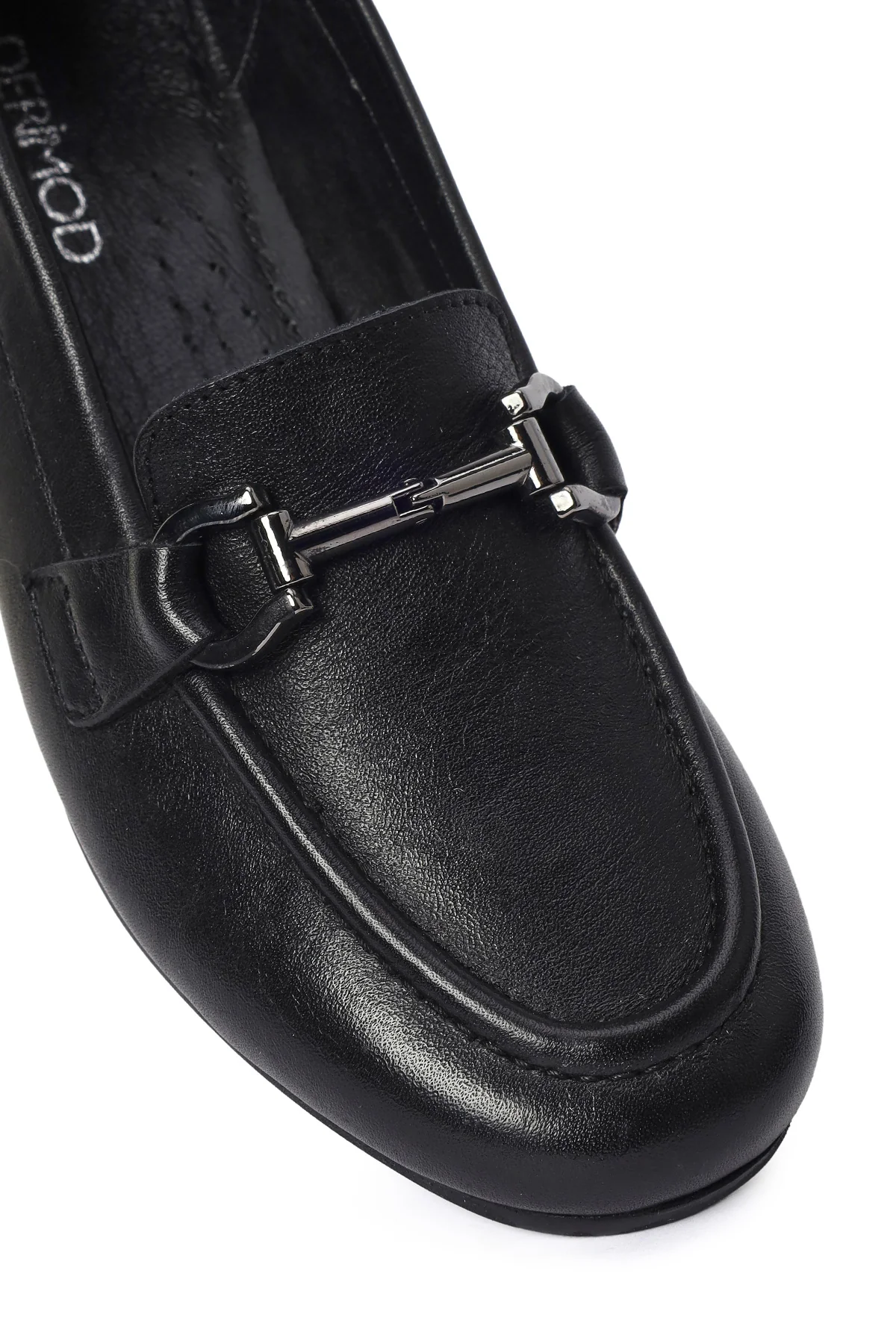 Kadın Siyah Tokalı Deri Loafer - Image 9