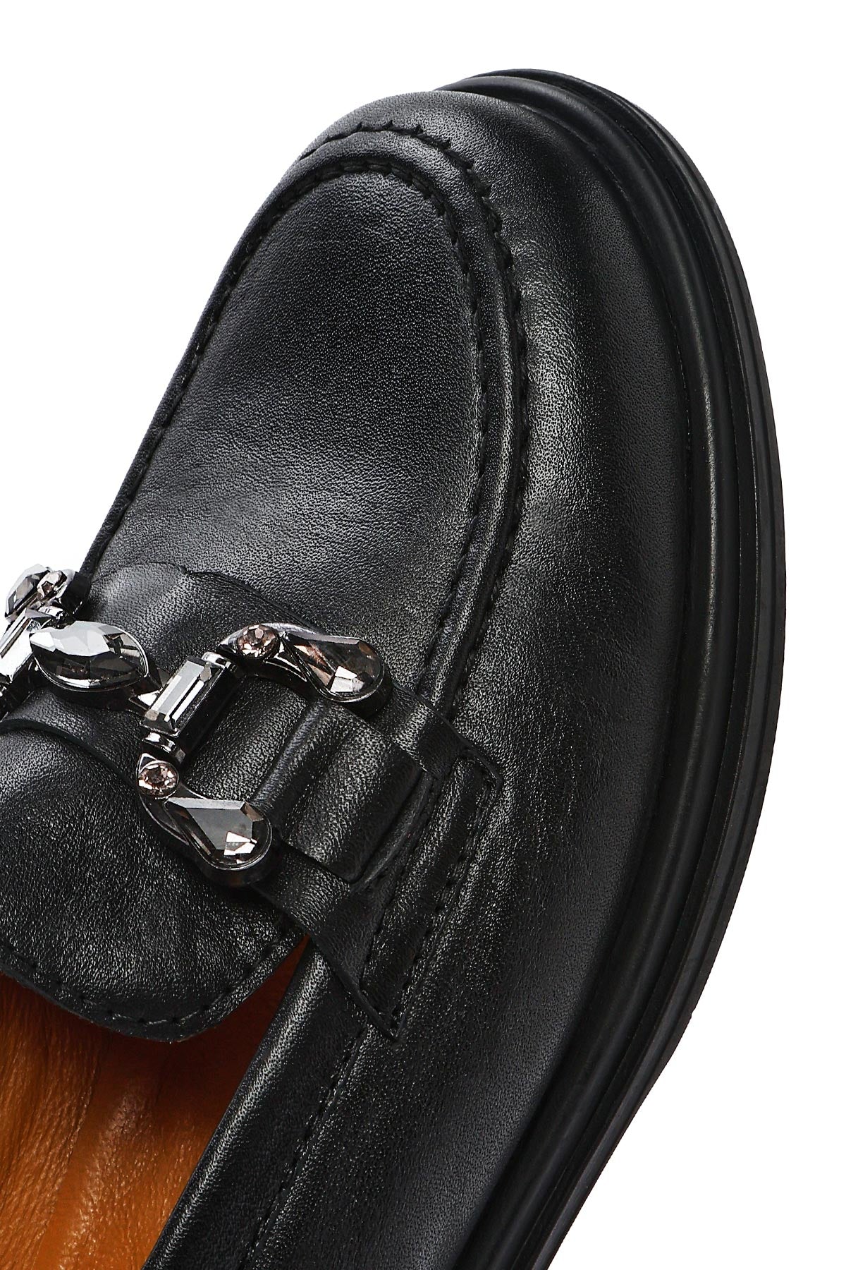 Kadın Siyah Tokalı Deri Loafer - Image 8