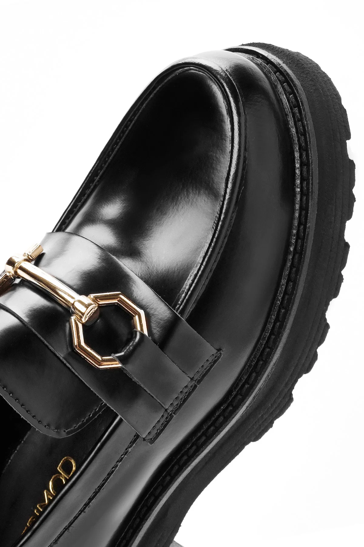 Kadın Siyah Tokalı Deri Maskülen Loafer - Image 10