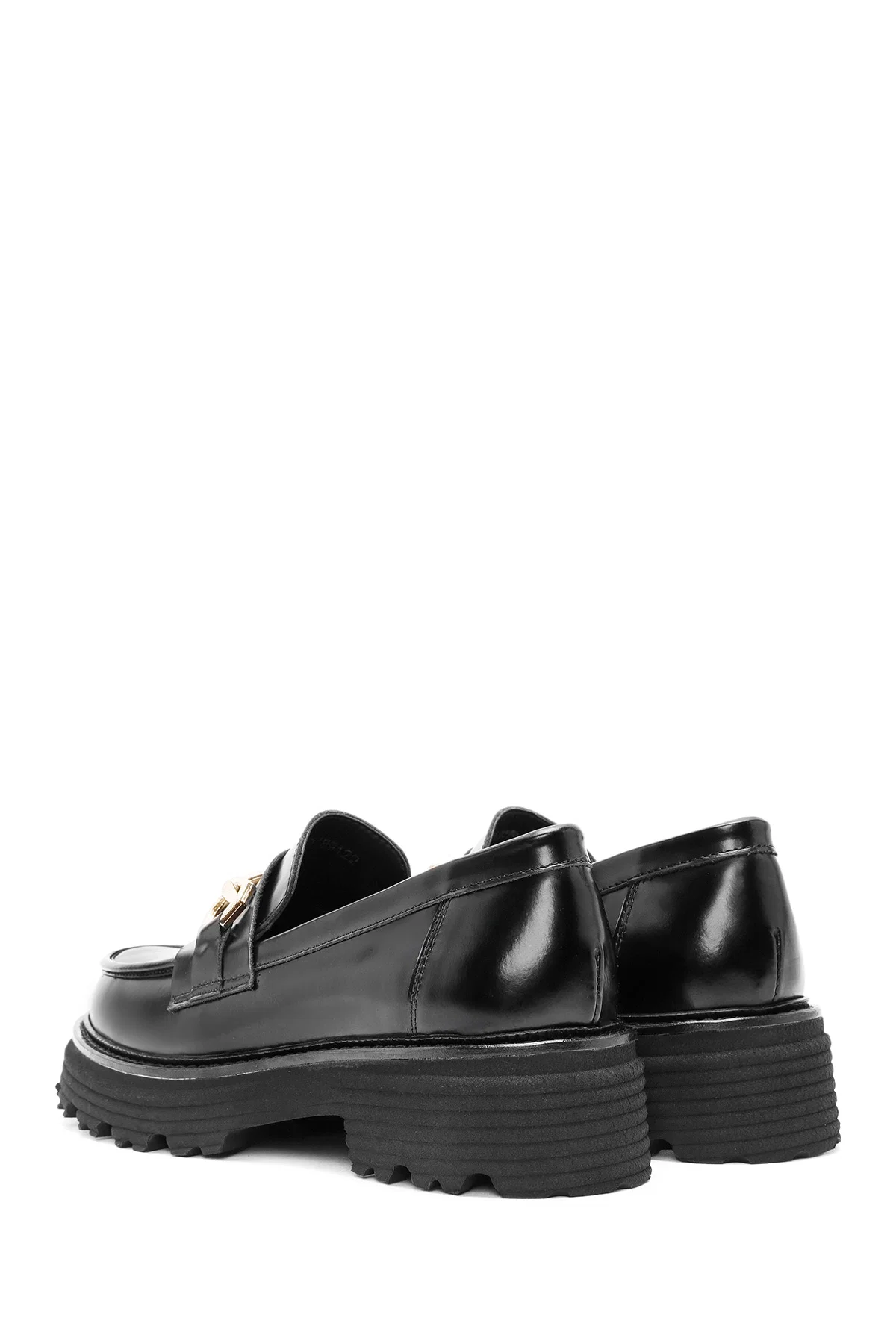 Kadın Siyah Tokalı Deri Maskülen Loafer - Image 5