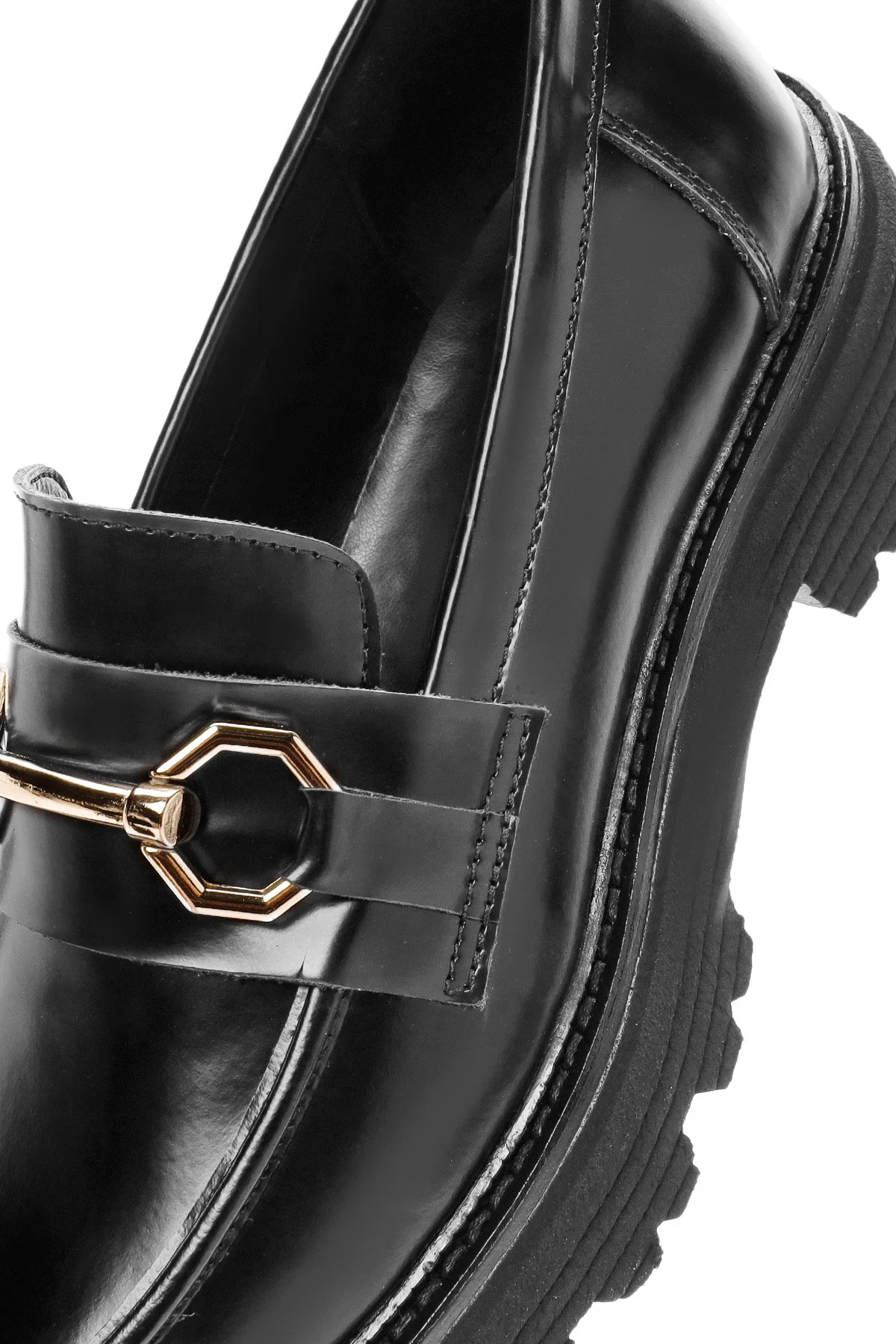 Kadın Siyah Tokalı Deri Maskülen Loafer - Image 9