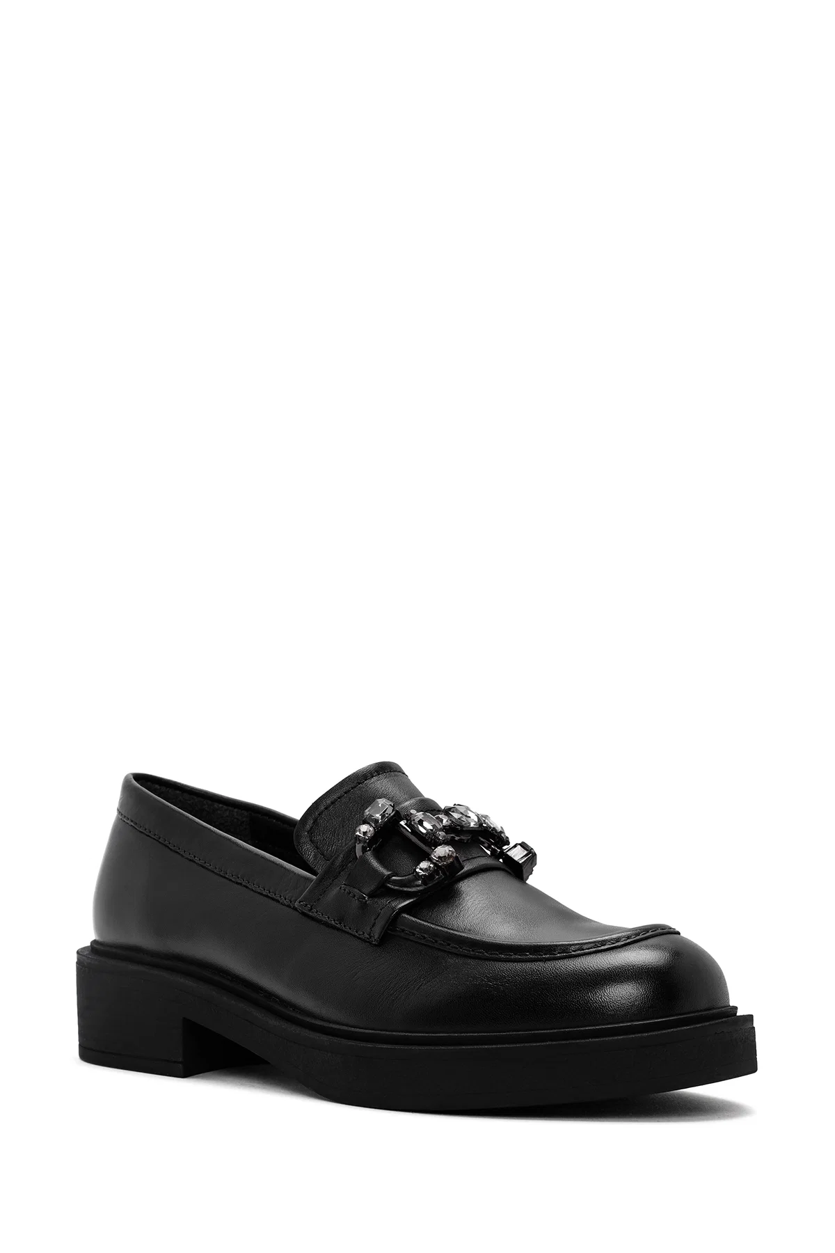 Kadın Siyah Tokalı Deri Maskülen Loafer - Image 6