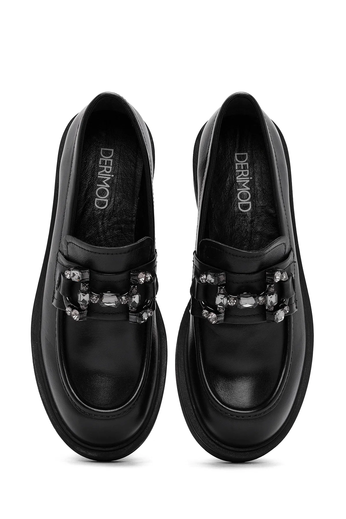Kadın Siyah Tokalı Deri Maskülen Loafer - Image 7