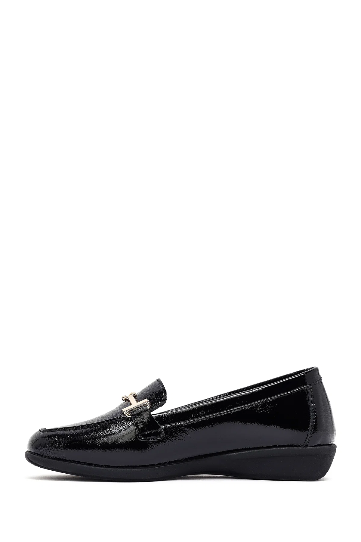 Kadın Siyah Tokalı Deri Maskülen Loafer - Image 2