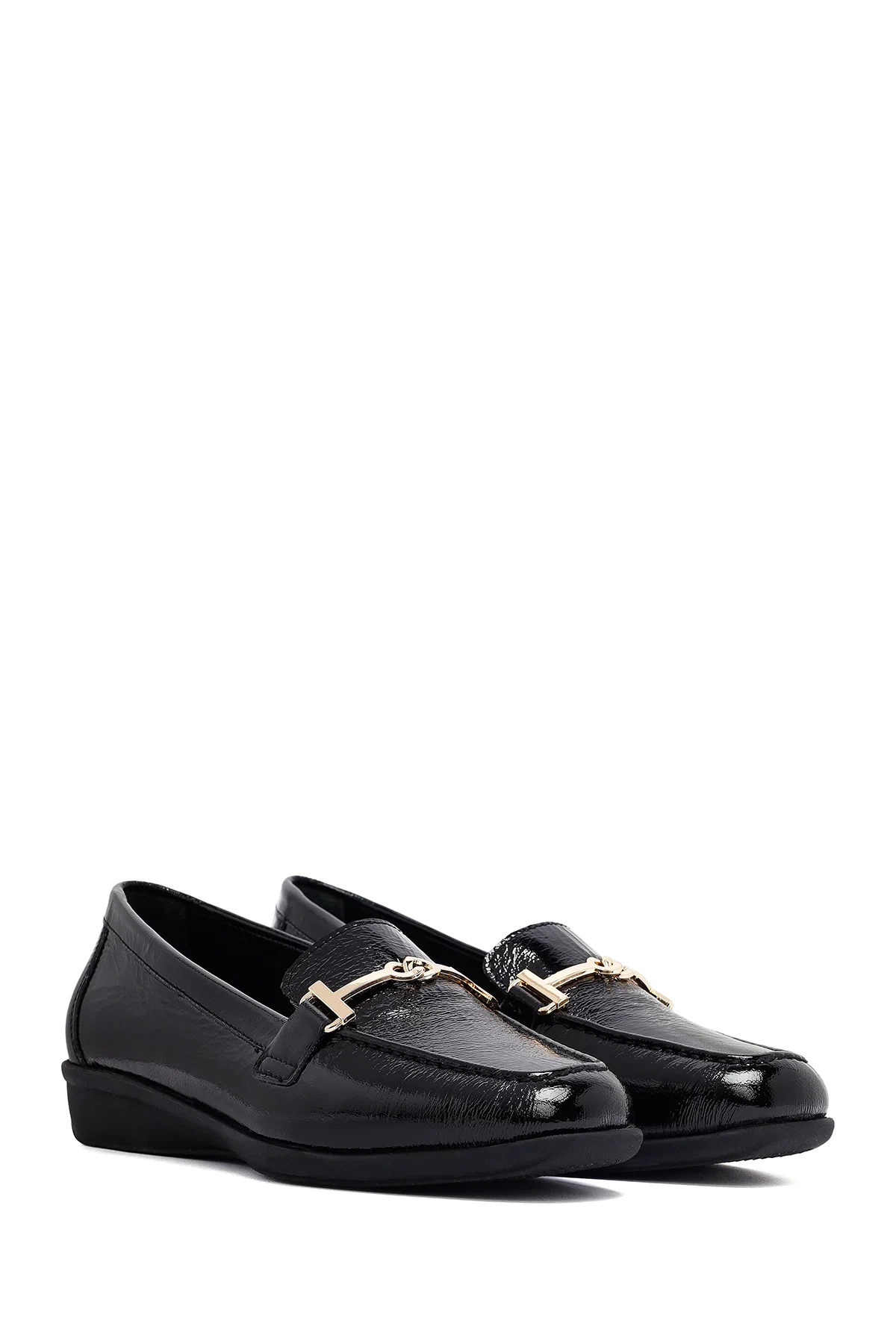 Kadın Siyah Tokalı Deri Maskülen Loafer - Image 3