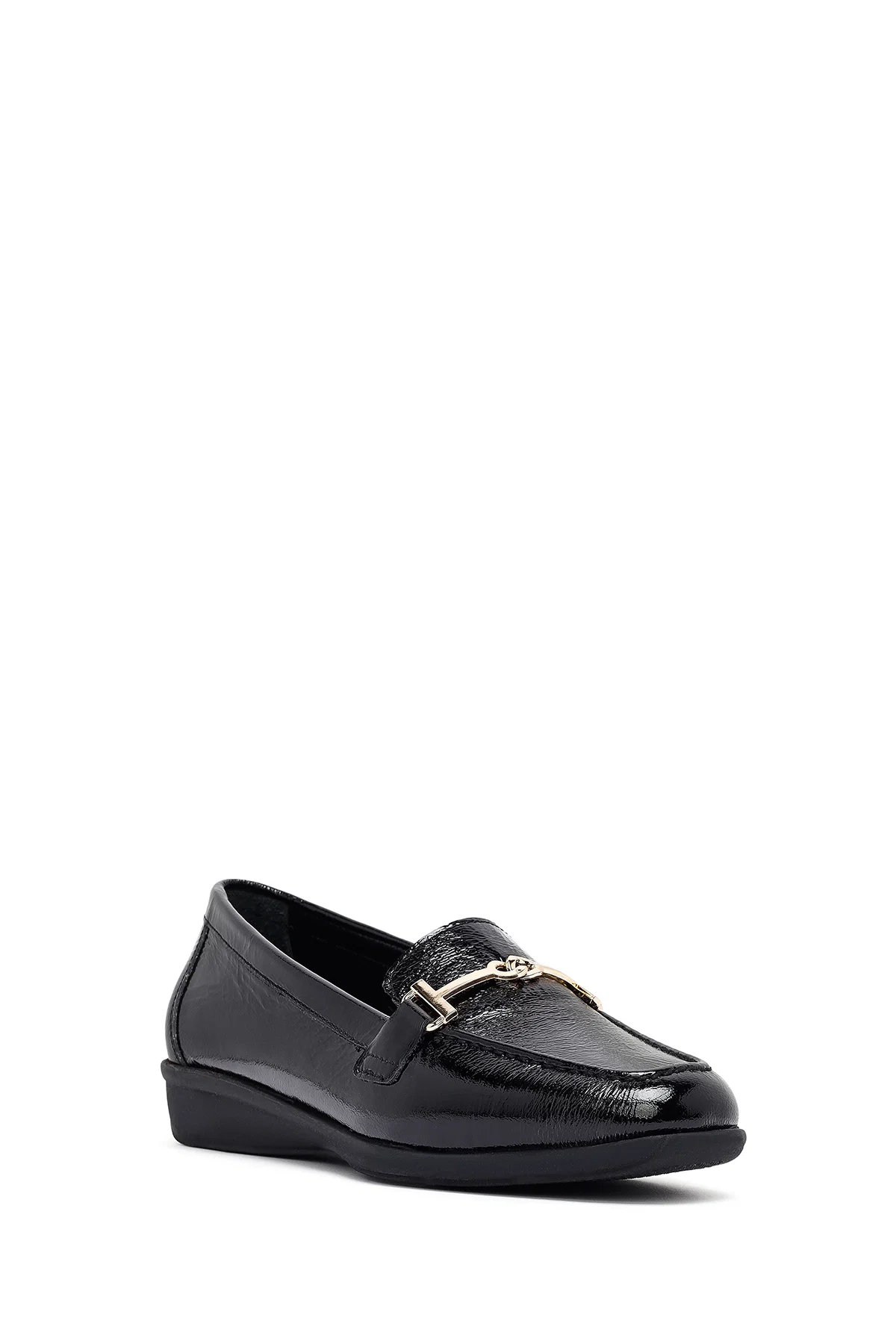 Kadın Siyah Tokalı Deri Maskülen Loafer - Image 6