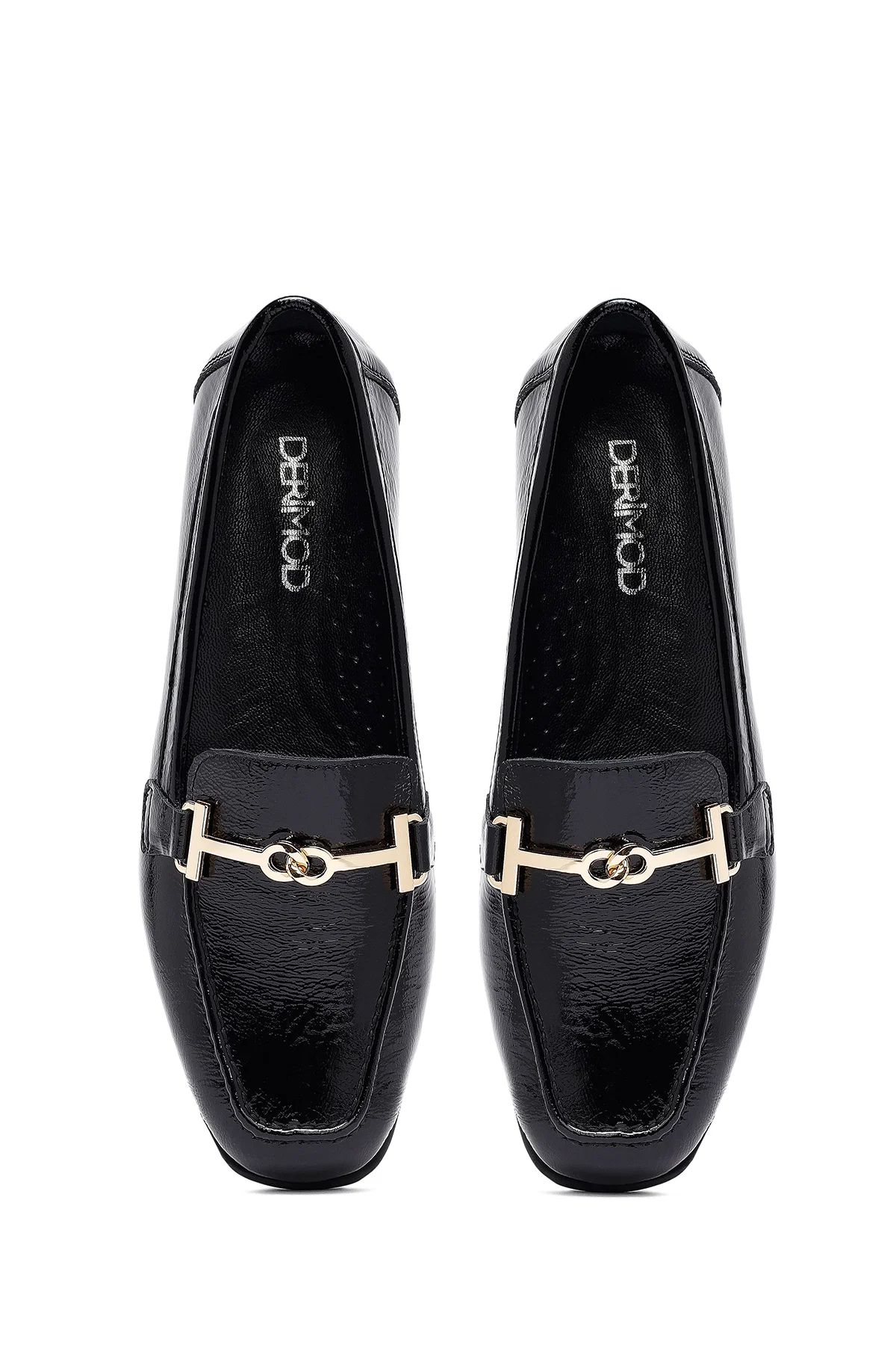 Kadın Siyah Tokalı Deri Maskülen Loafer - Image 7