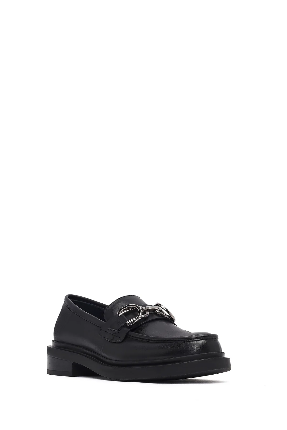Kadın Siyah Tokalı Deri Maskülen Loafer - Image 6