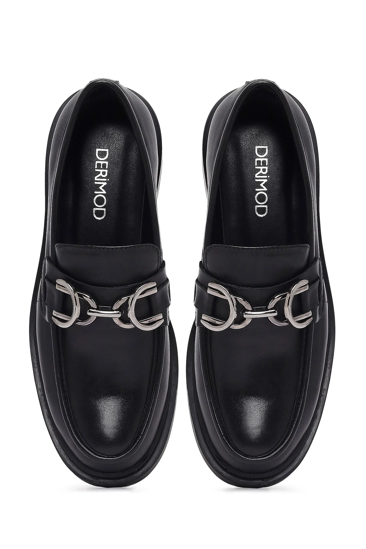 Kadın Siyah Tokalı Deri Maskülen Loafer - Image 7