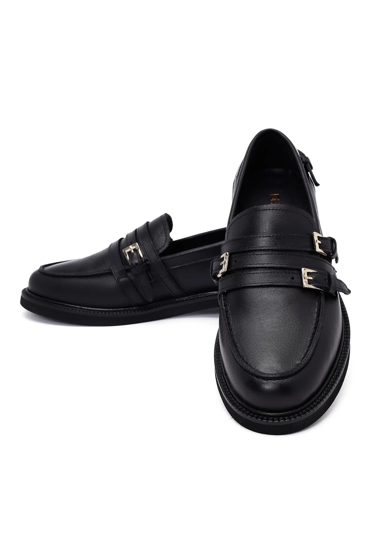 Kadın Siyah Tokalı Deri Maskülen Loafer - Image 12