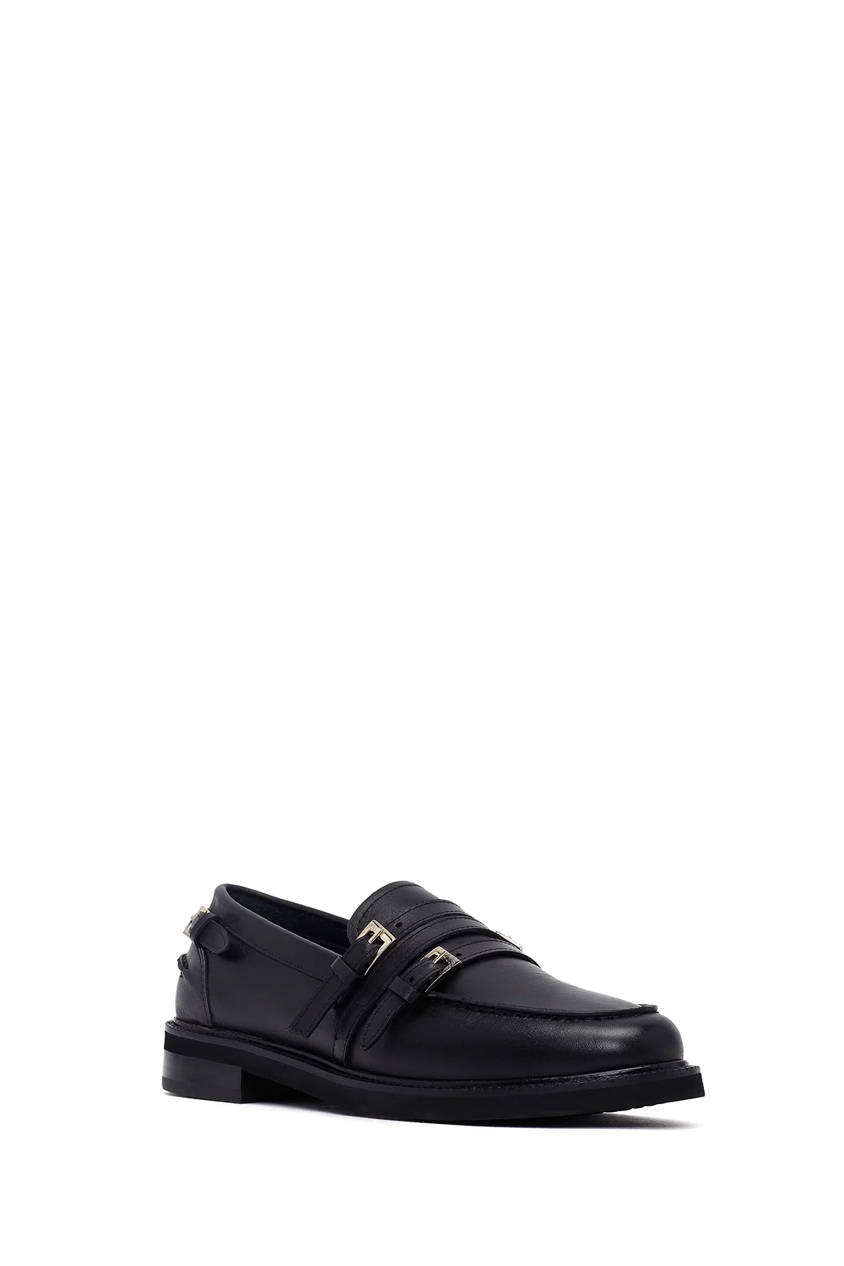 Kadın Siyah Tokalı Deri Maskülen Loafer - Image 8