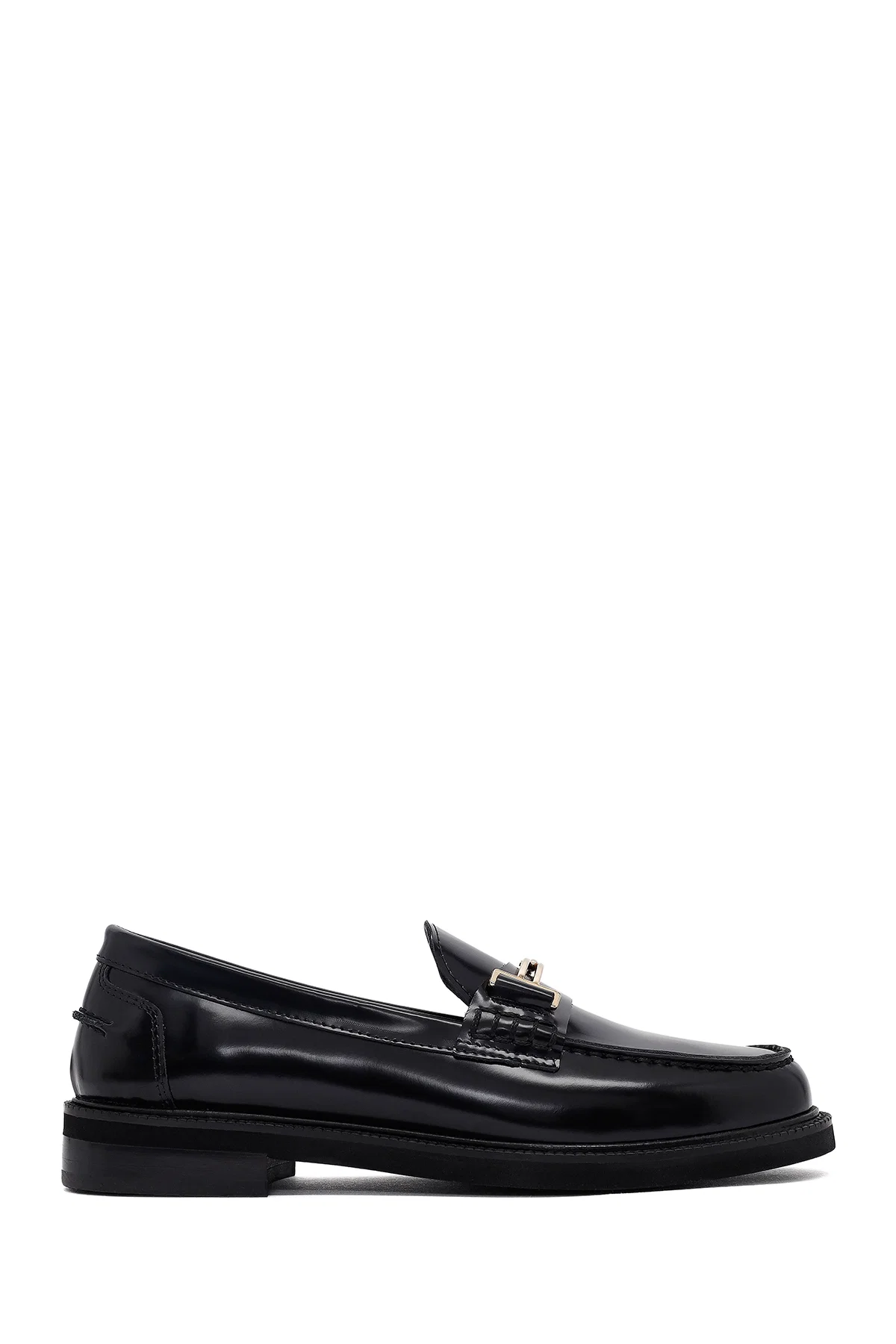 Kadın Siyah Tokalı Deri Maskülen Loafer