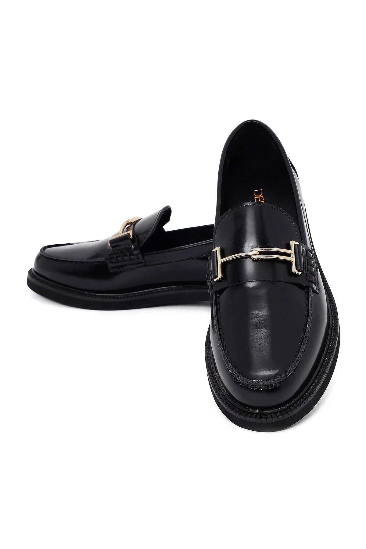 Kadın Siyah Tokalı Deri Maskülen Loafer - Image 11