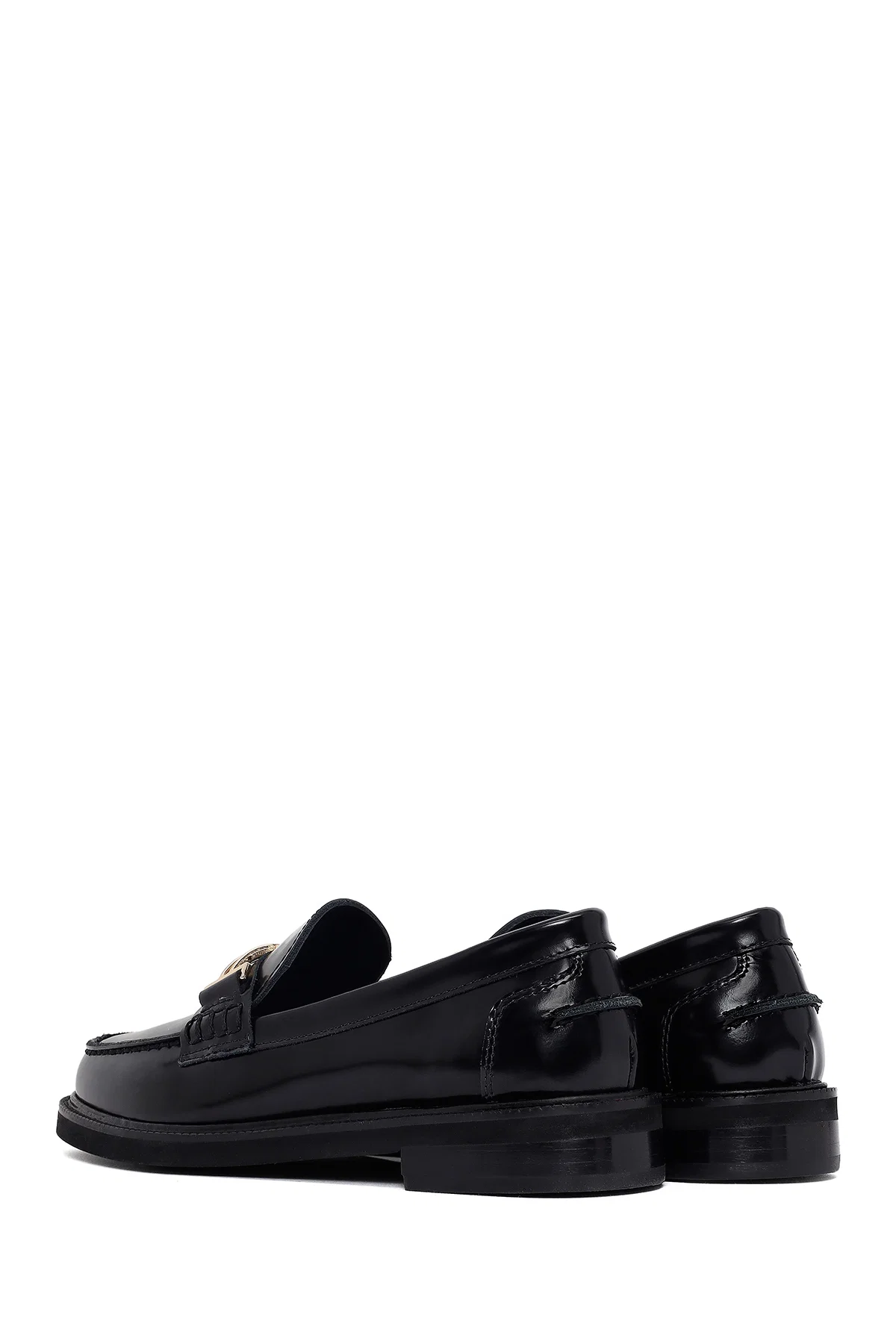 Kadın Siyah Tokalı Deri Maskülen Loafer - Image 5