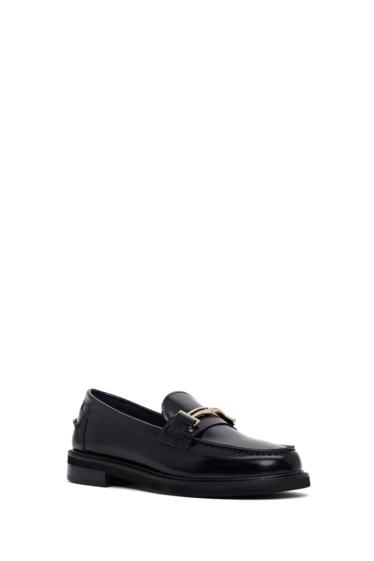 Kadın Siyah Tokalı Deri Maskülen Loafer - Image 6