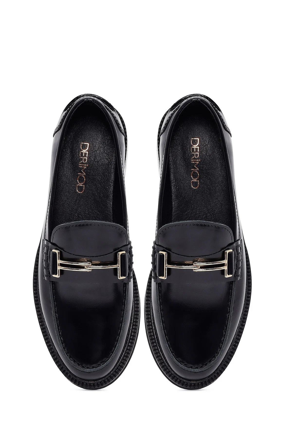 Kadın Siyah Tokalı Deri Maskülen Loafer - Image 7