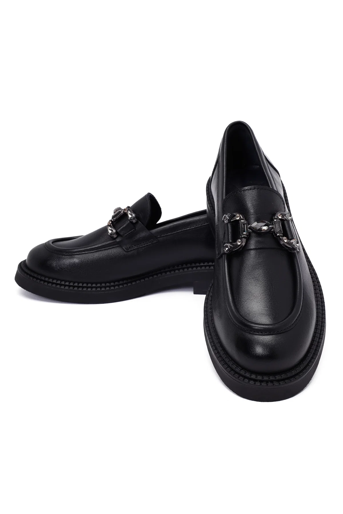 Kadın Siyah Tokalı Deri Maskülen Loafer - Image 10