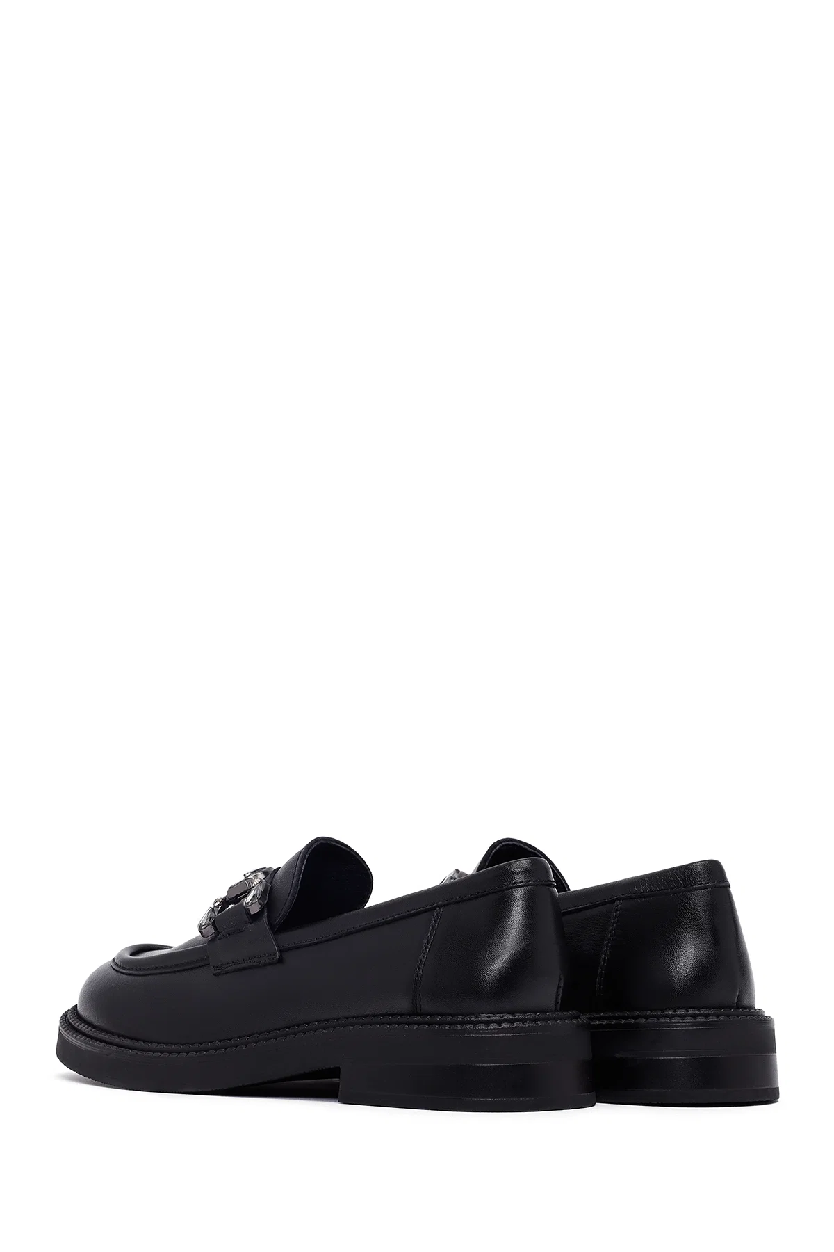 Kadın Siyah Tokalı Deri Maskülen Loafer - Image 5