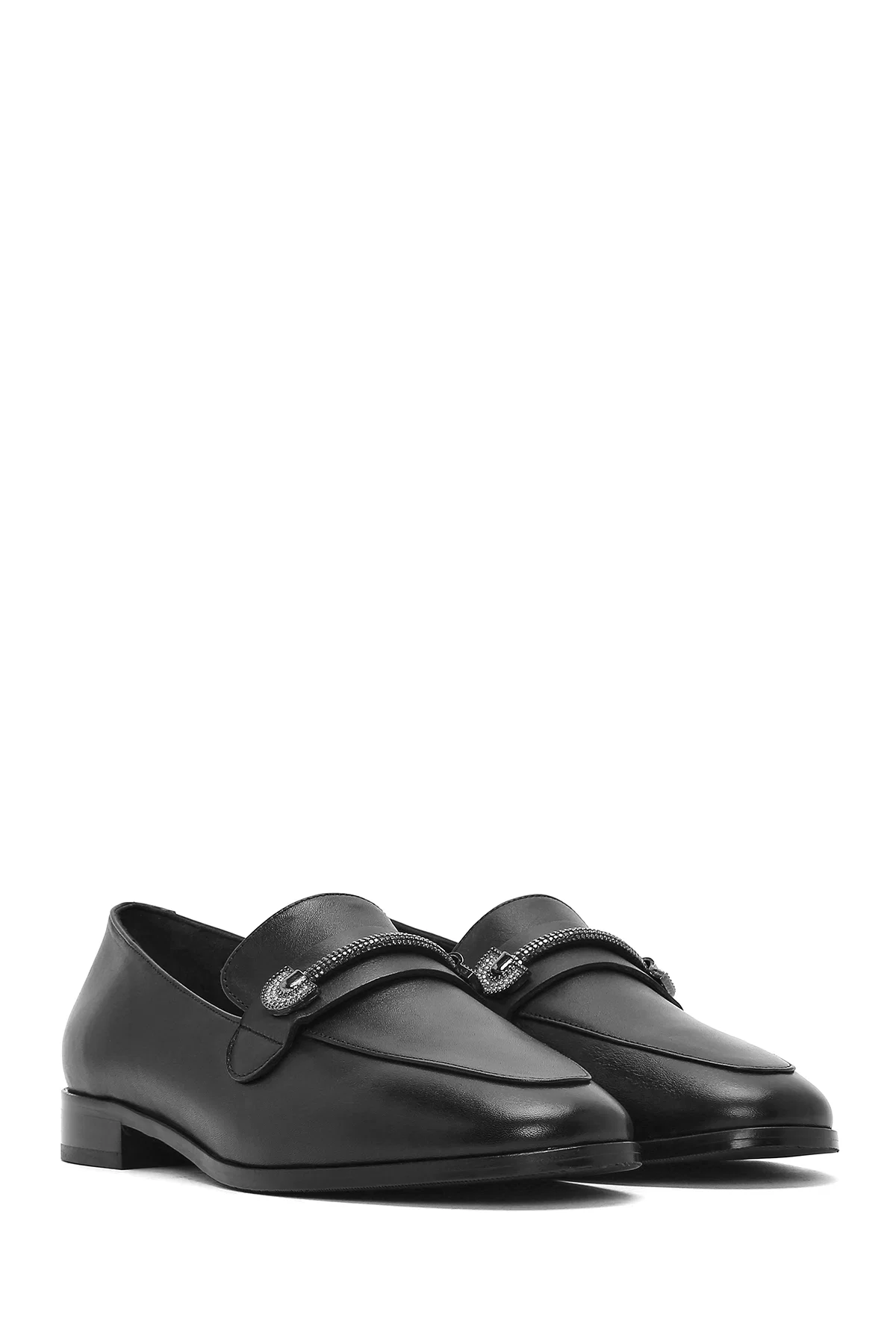 Kadın Siyah Tokalı Deri Maskülen Loafer - Image 3