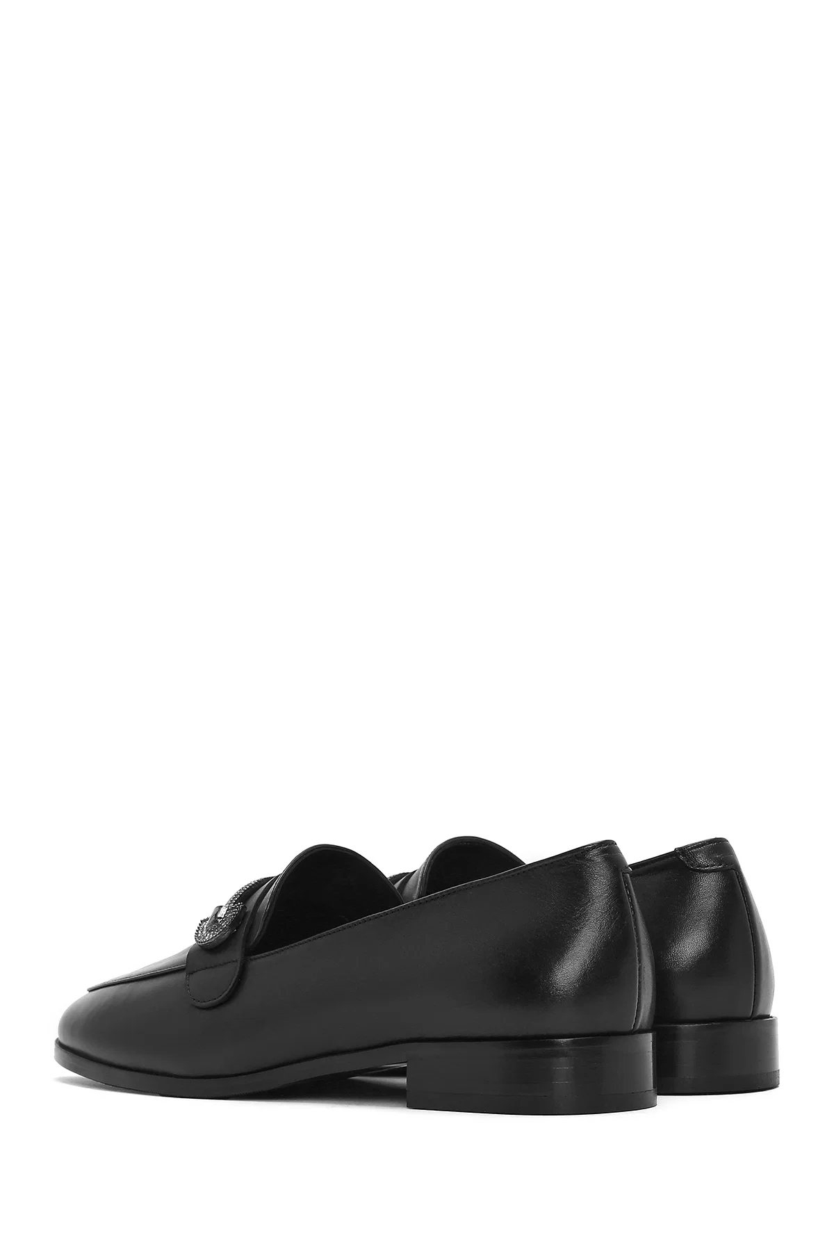 Kadın Siyah Tokalı Deri Maskülen Loafer - Image 5