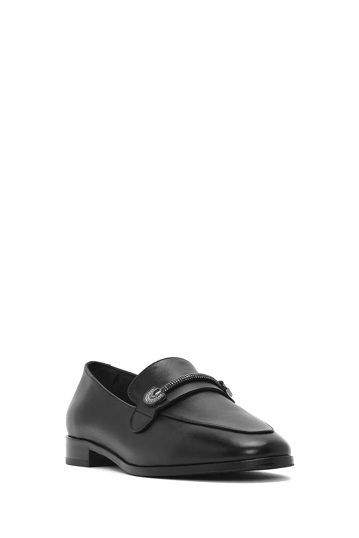 Kadın Siyah Tokalı Deri Maskülen Loafer - Image 6